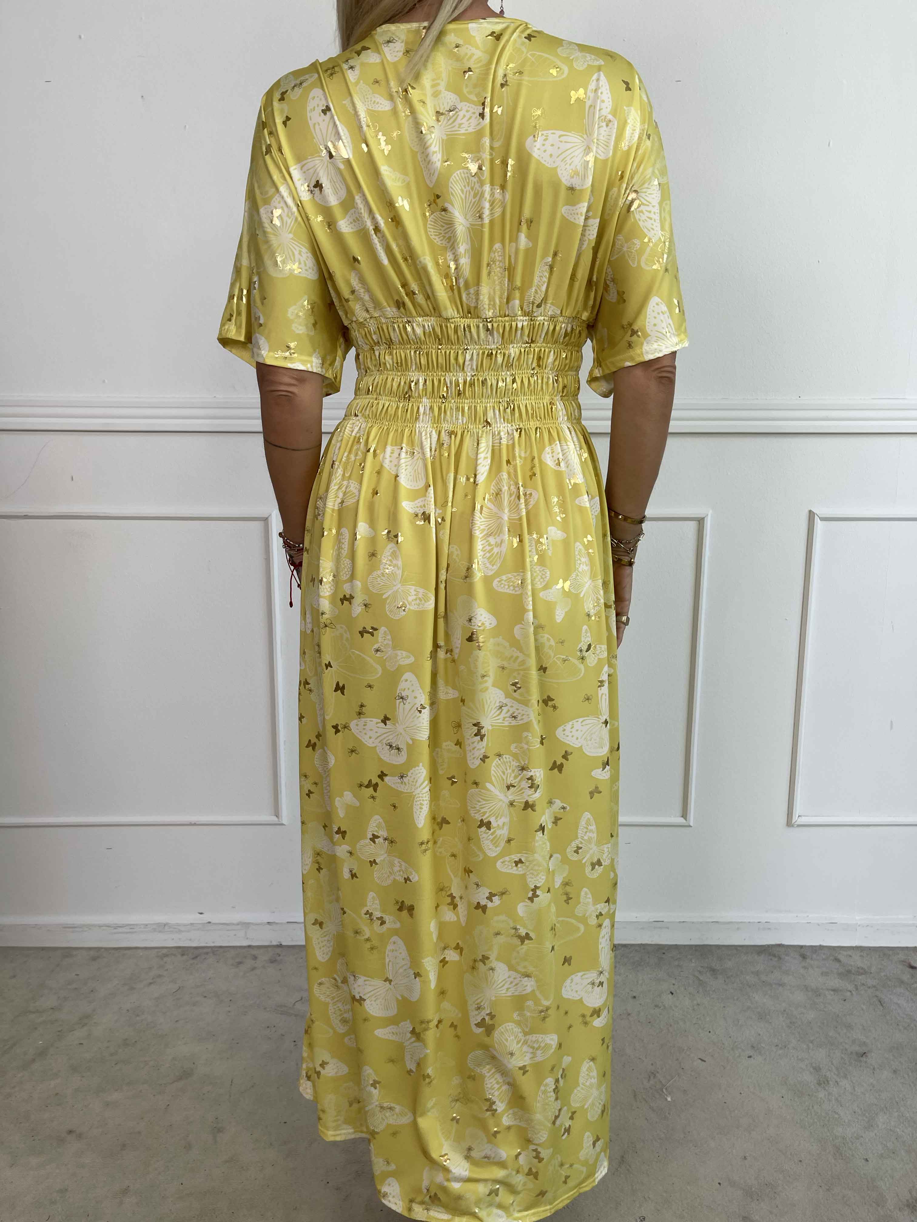 Pams Butterfly - Lång elastisk klänning med smockad midja