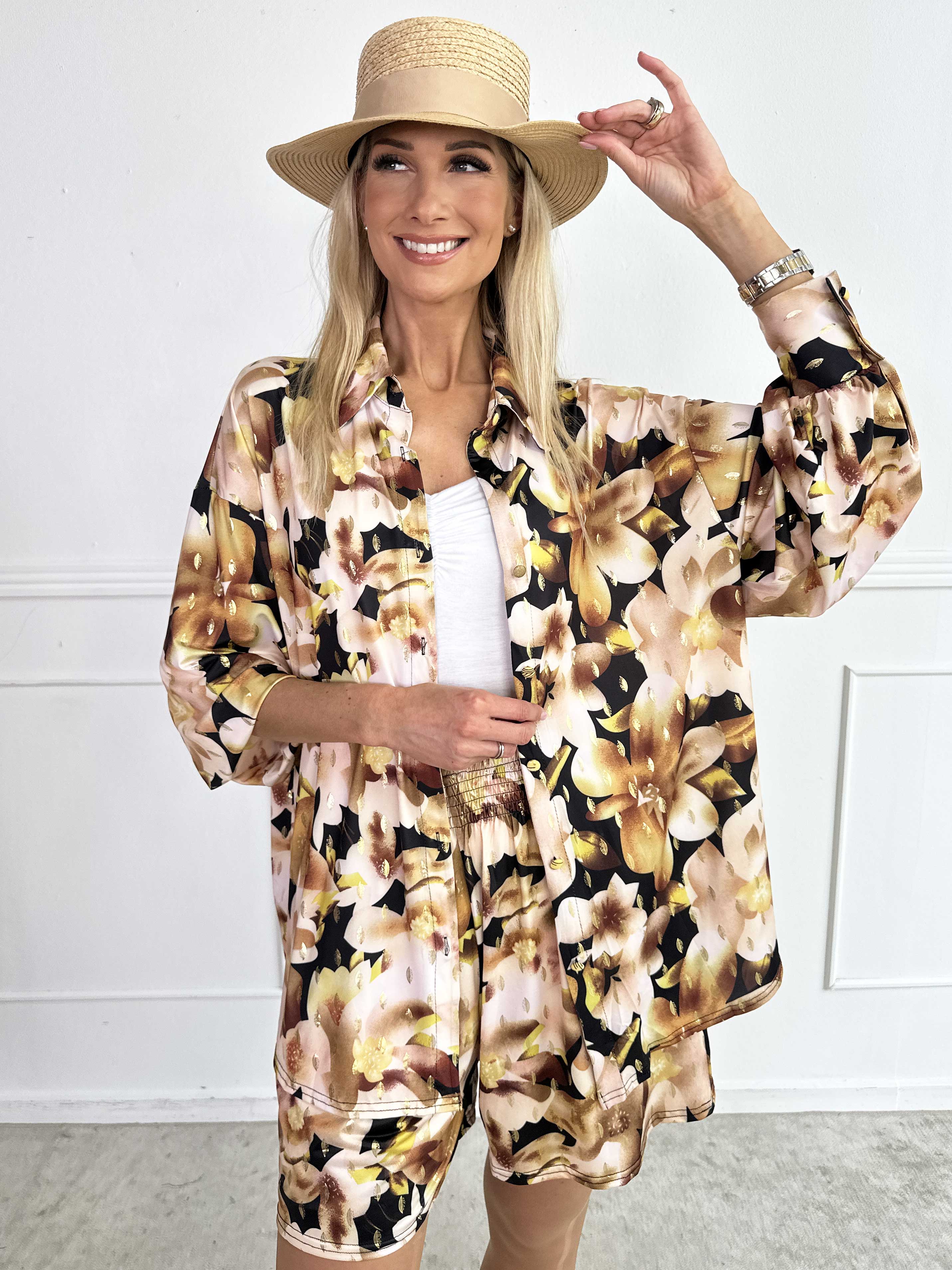 Pamy Sweet Flower - Skjorta i stretchigt blommigt tyg