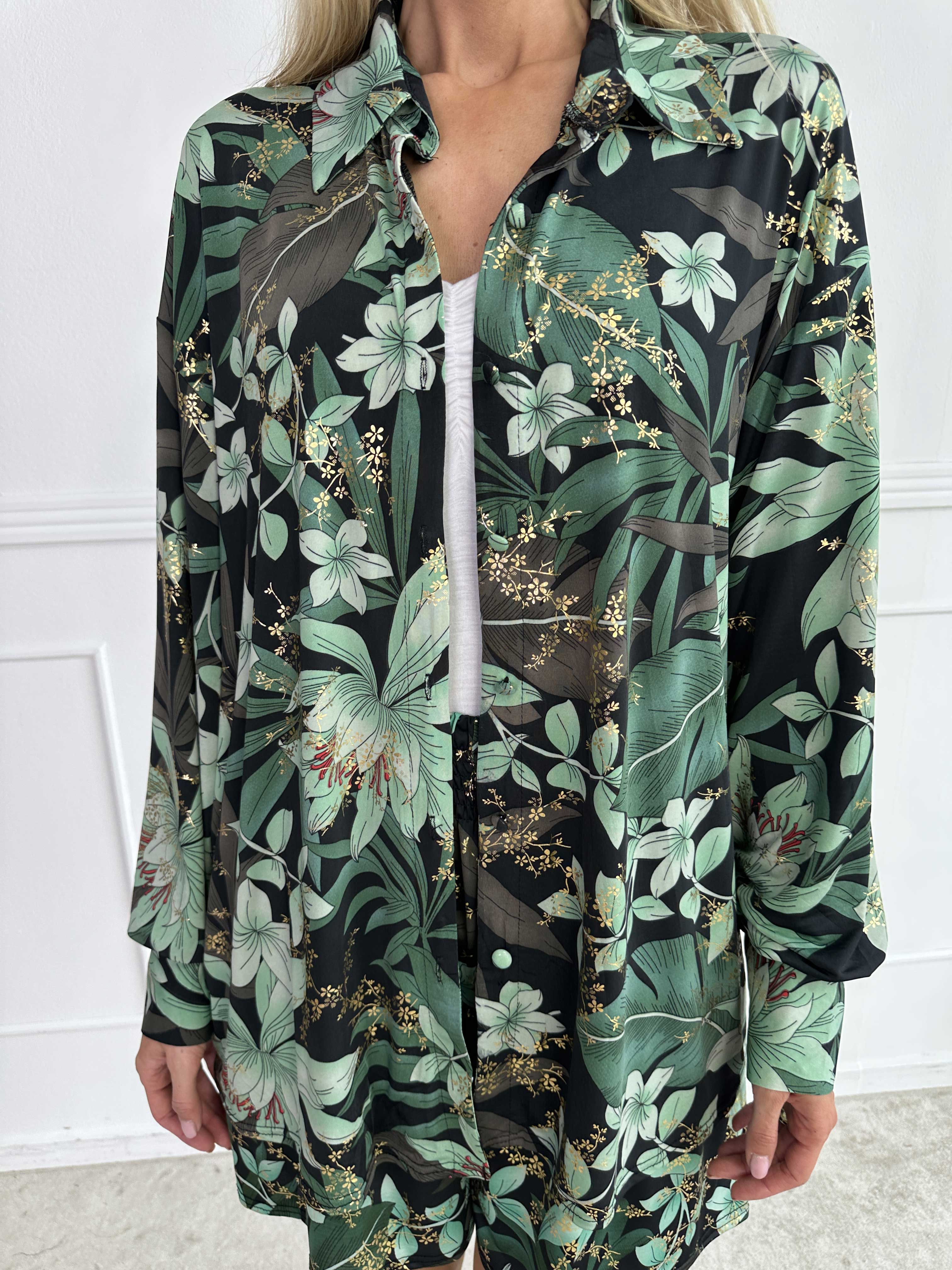 Pamy - Skjorta i stretchigt blommigt tyg