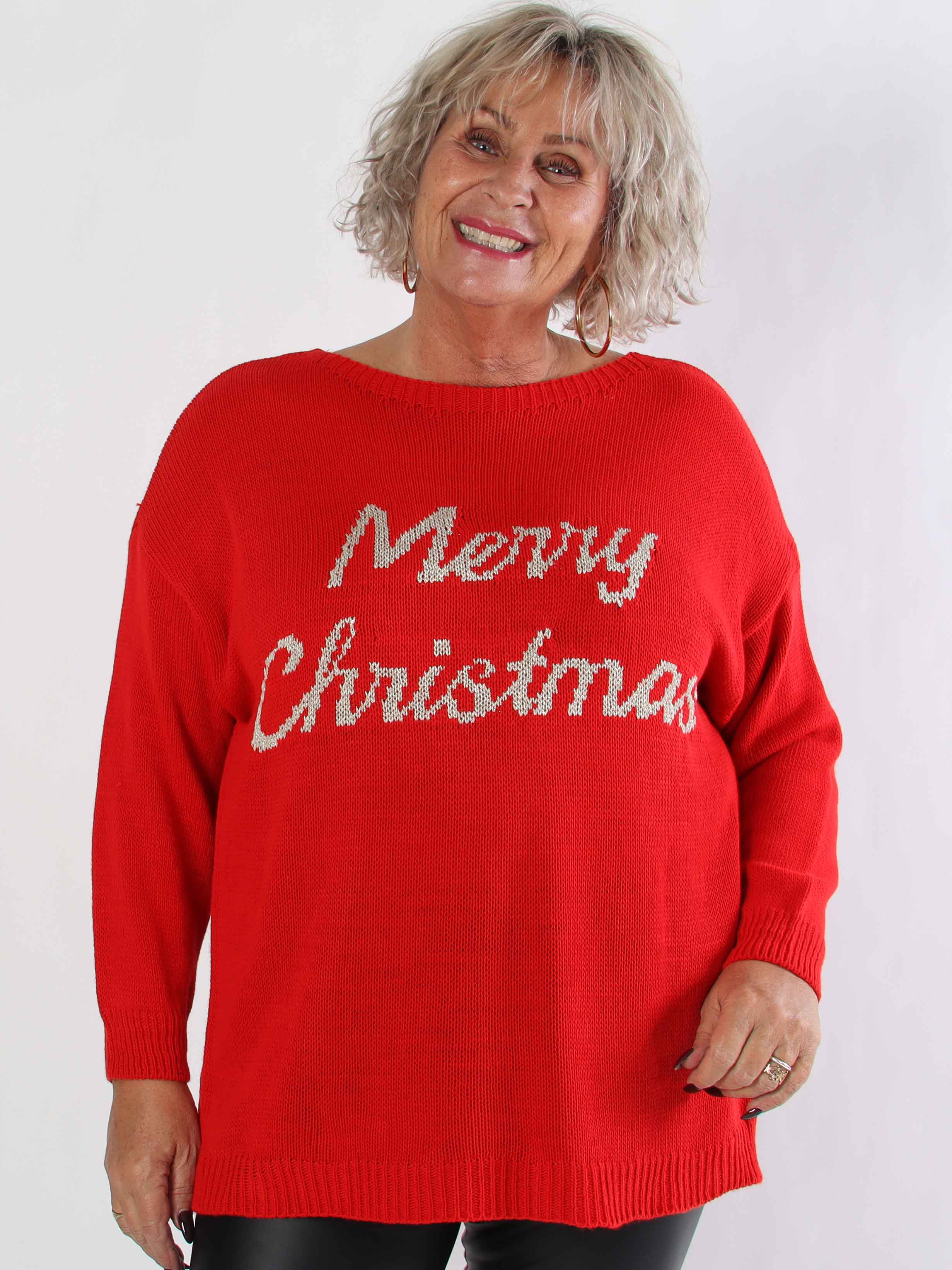 Merry - Plus size julstickade plagg med guldbokstäver