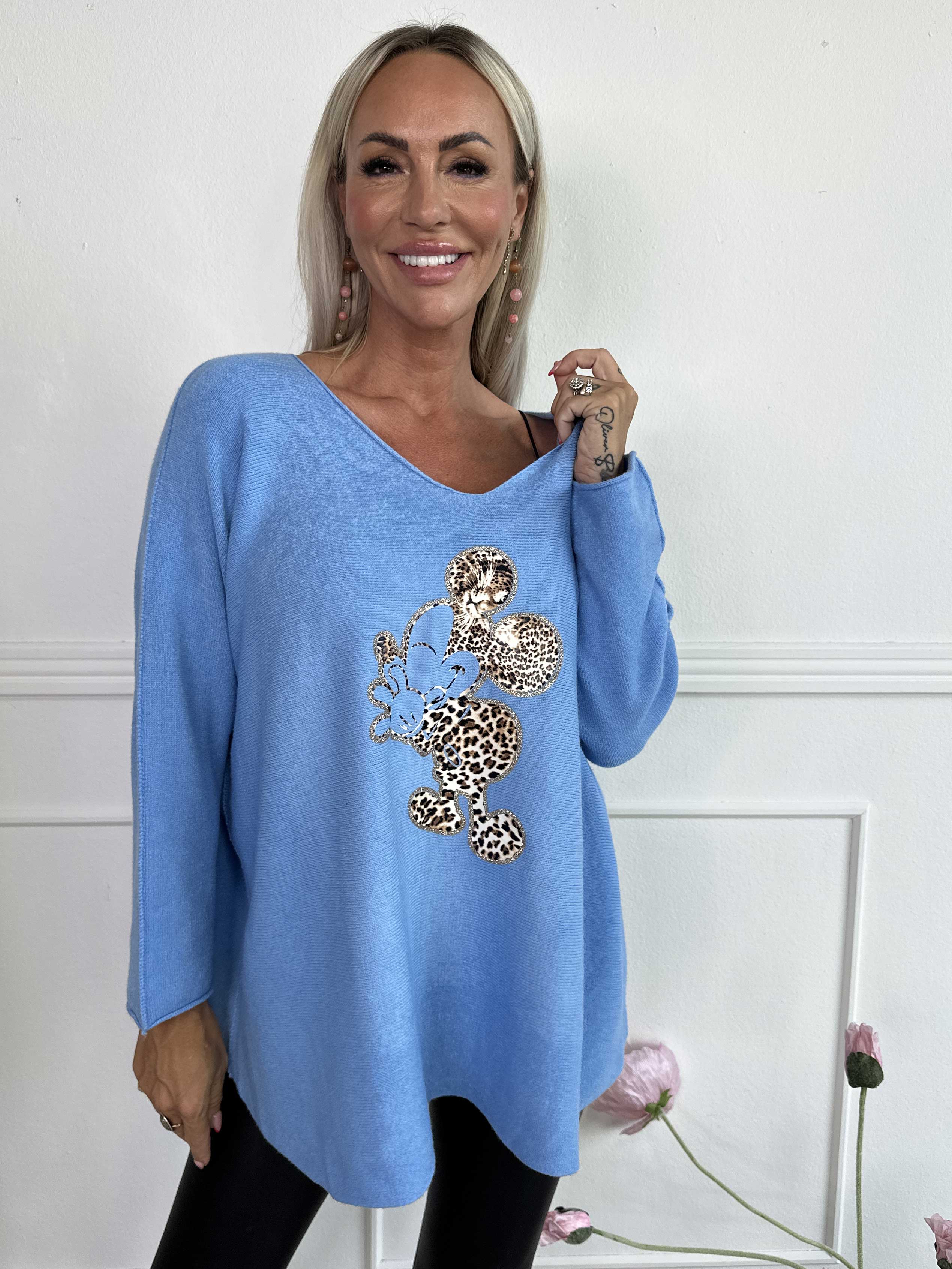 Mouse - Mjuk tröja med mickey tryck i leopardmönster