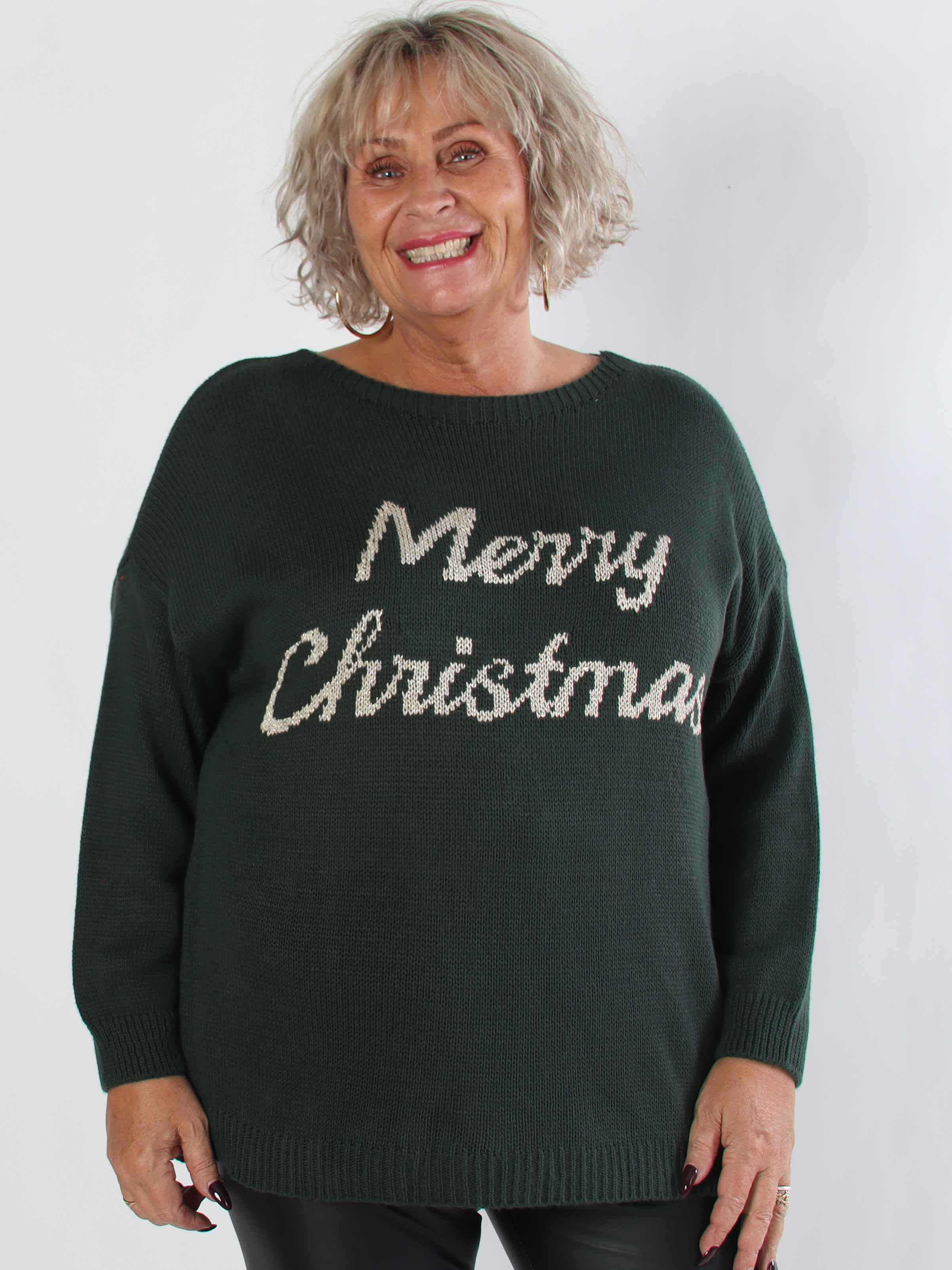 Merry - Plus size julstickade plagg med guldbokstäver