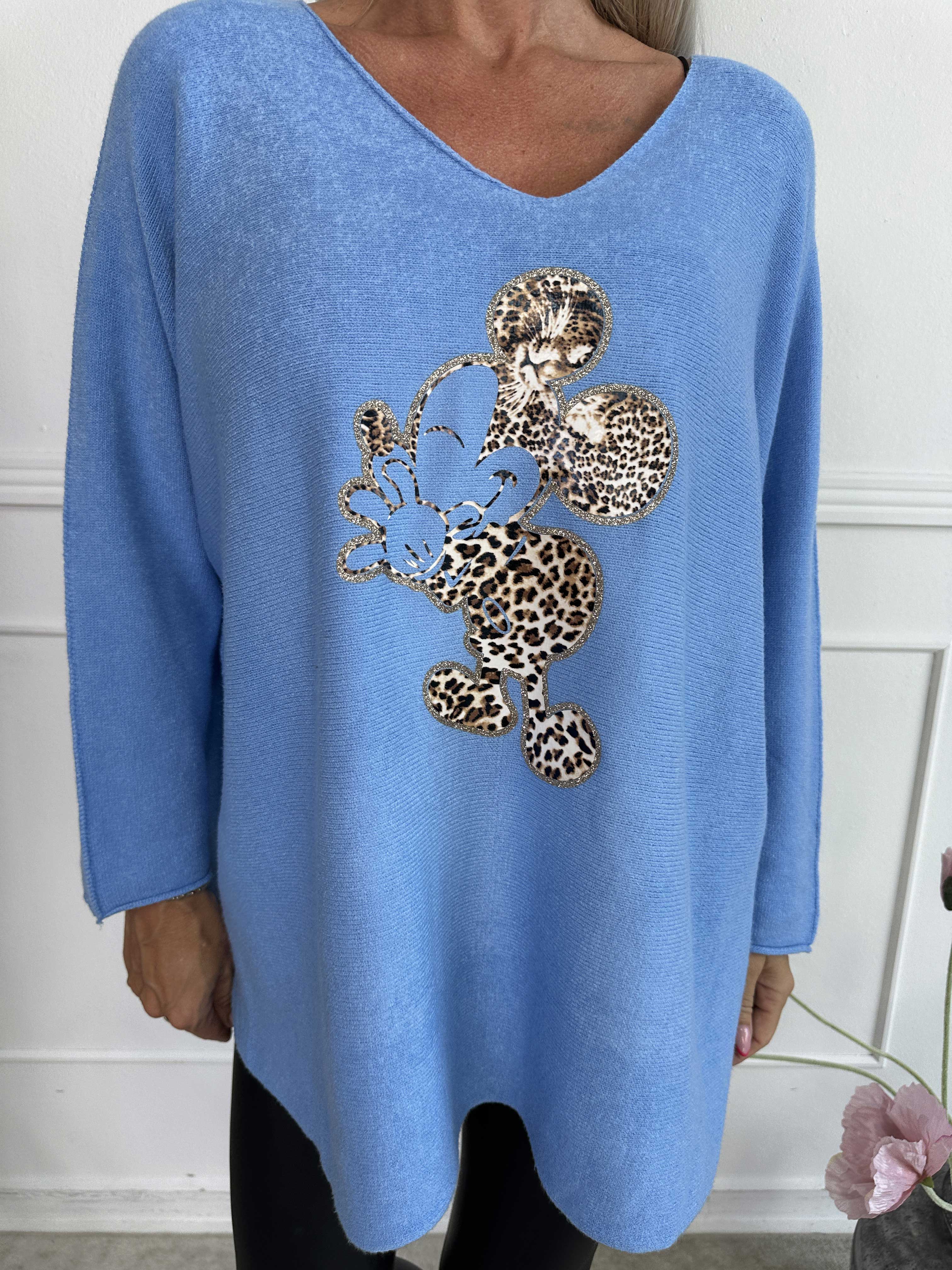 Mouse - Mjuk tröja med mickey tryck i leopardmönster