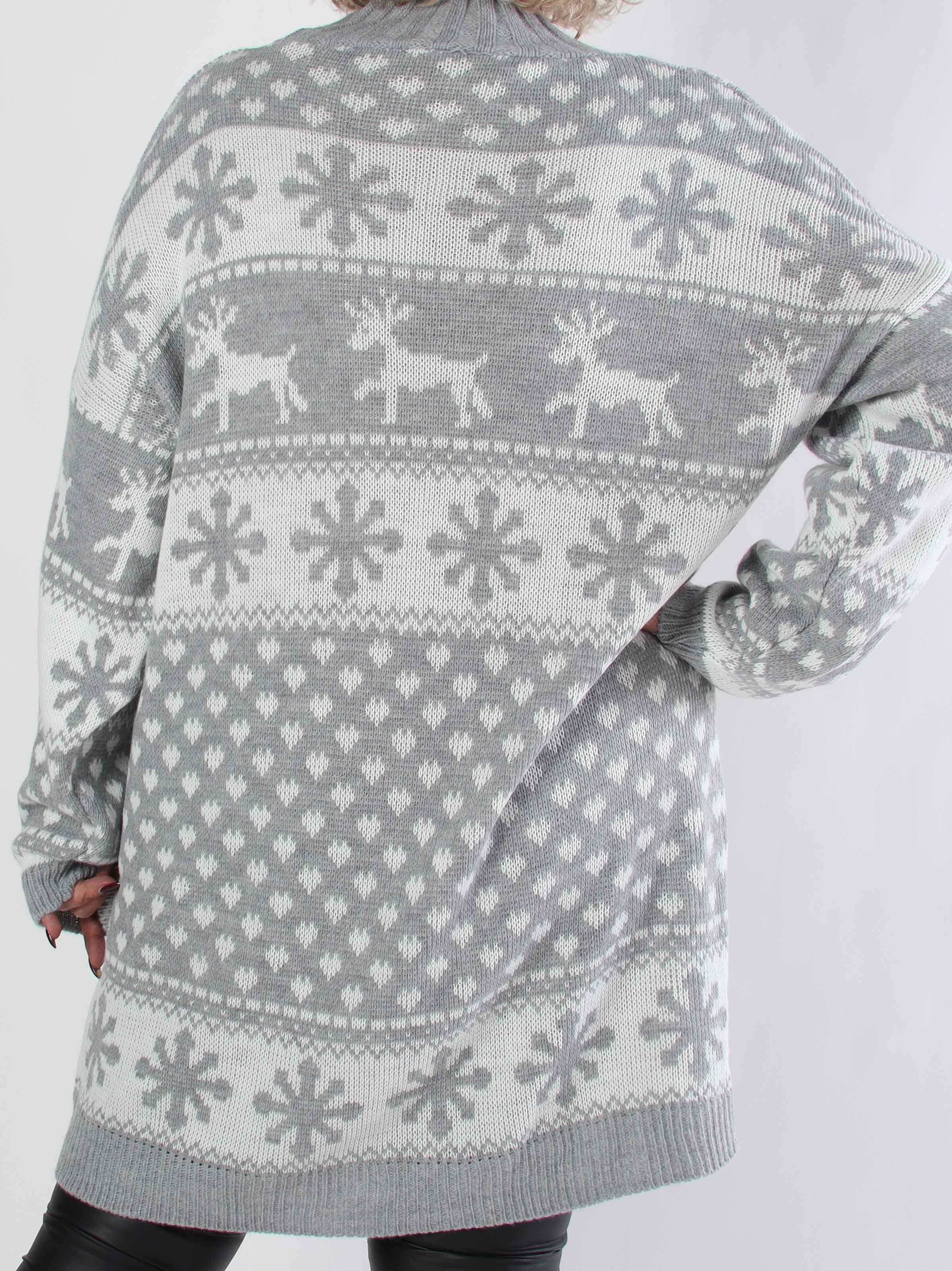 Elza - Stickad plus size julklänning med renar och snöflingor