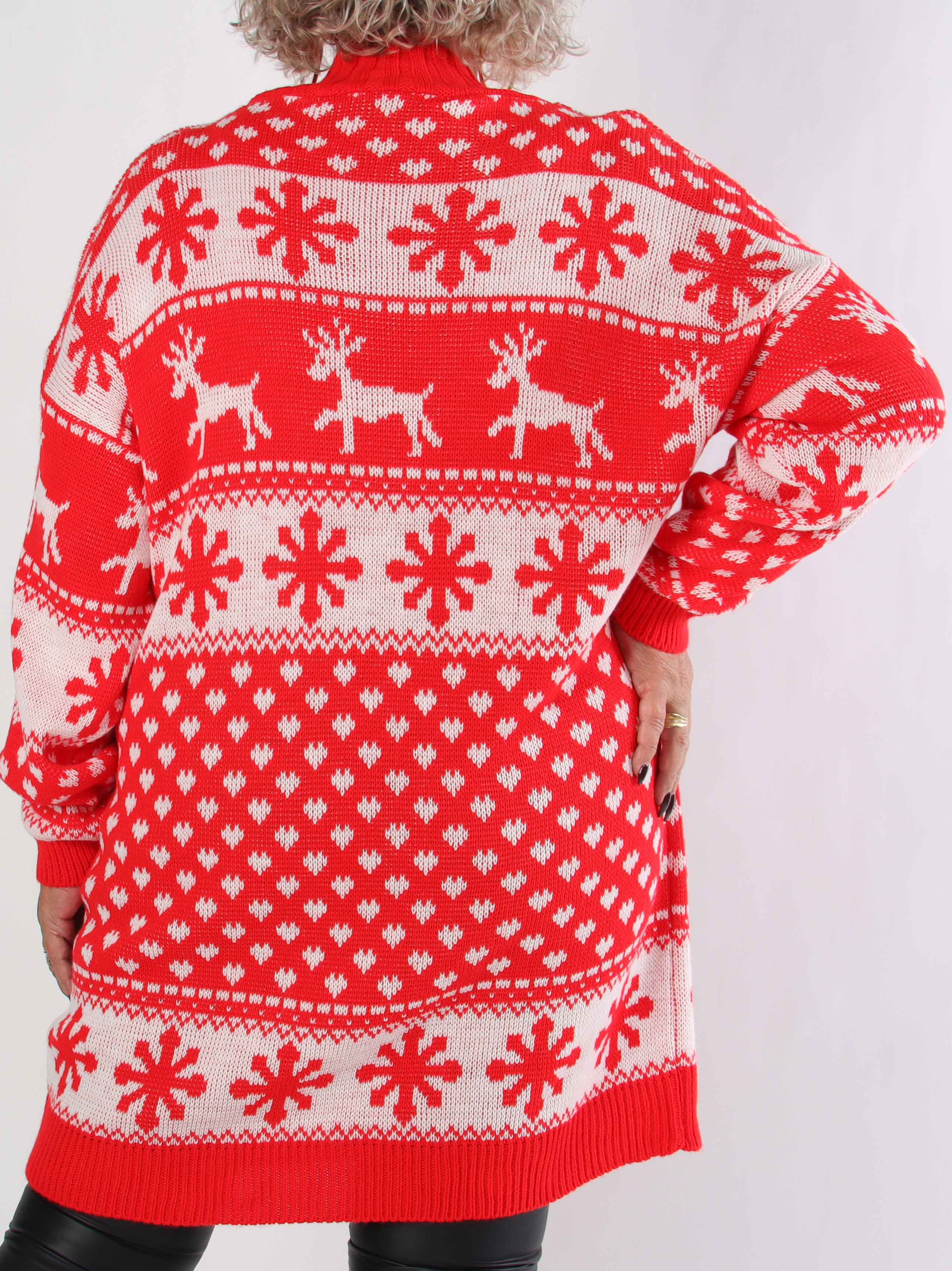 Elza - Stickad plus size julklänning med renar och snöflingor