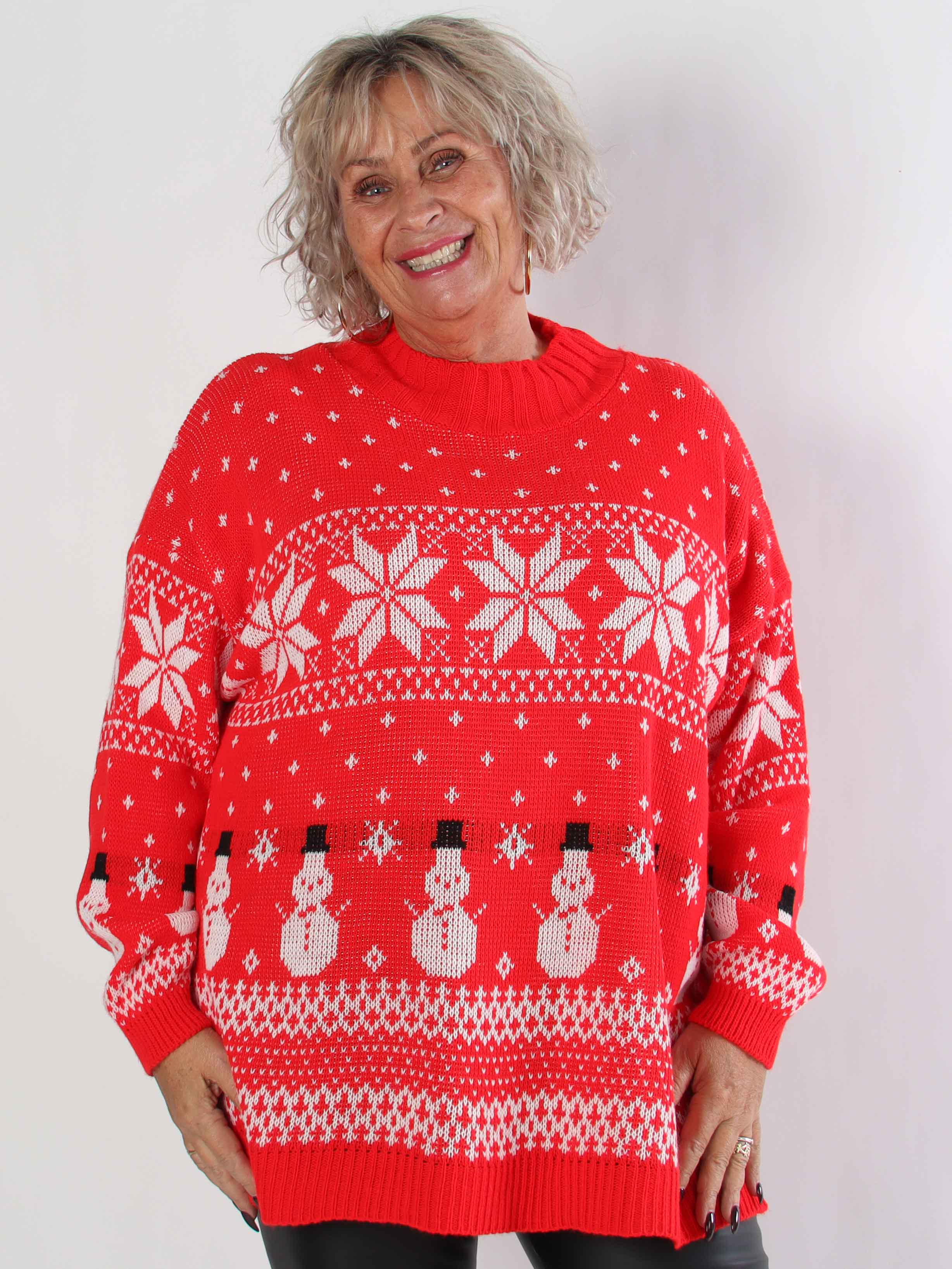 Frosty - Plus size jultröja med snögubbar och snöflingor