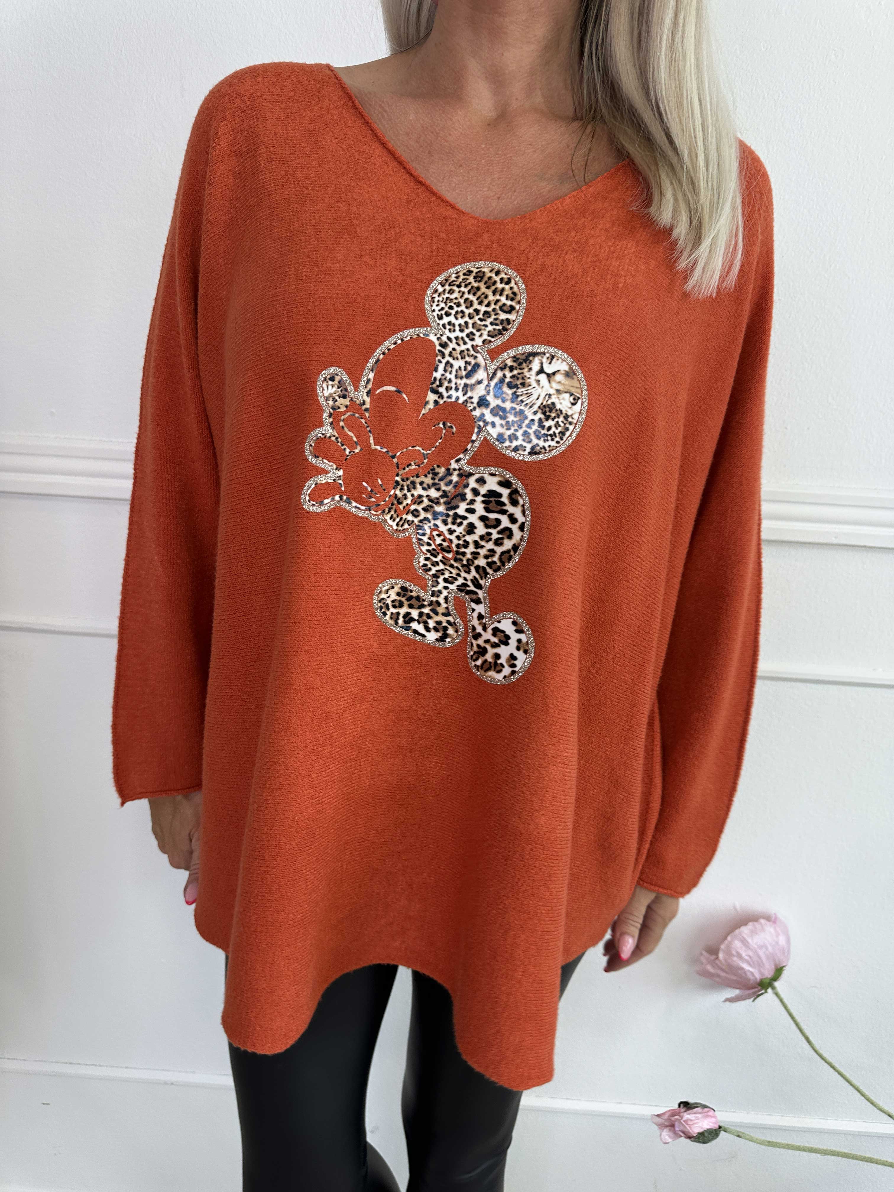 Mouse - Mjuk tröja med mickey tryck i leopardmönster