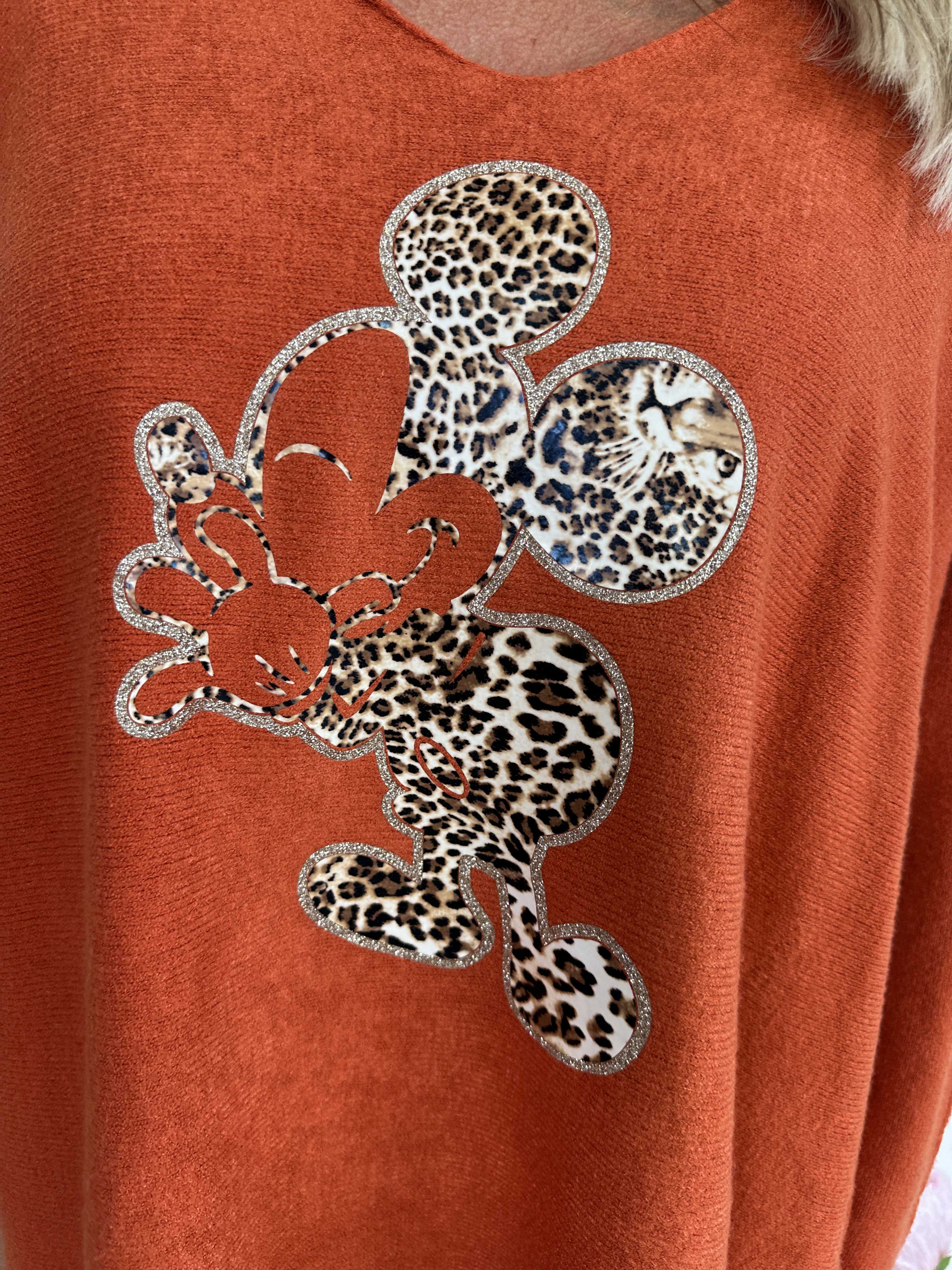 Mouse - Mjuk tröja med mickey tryck i leopardmönster