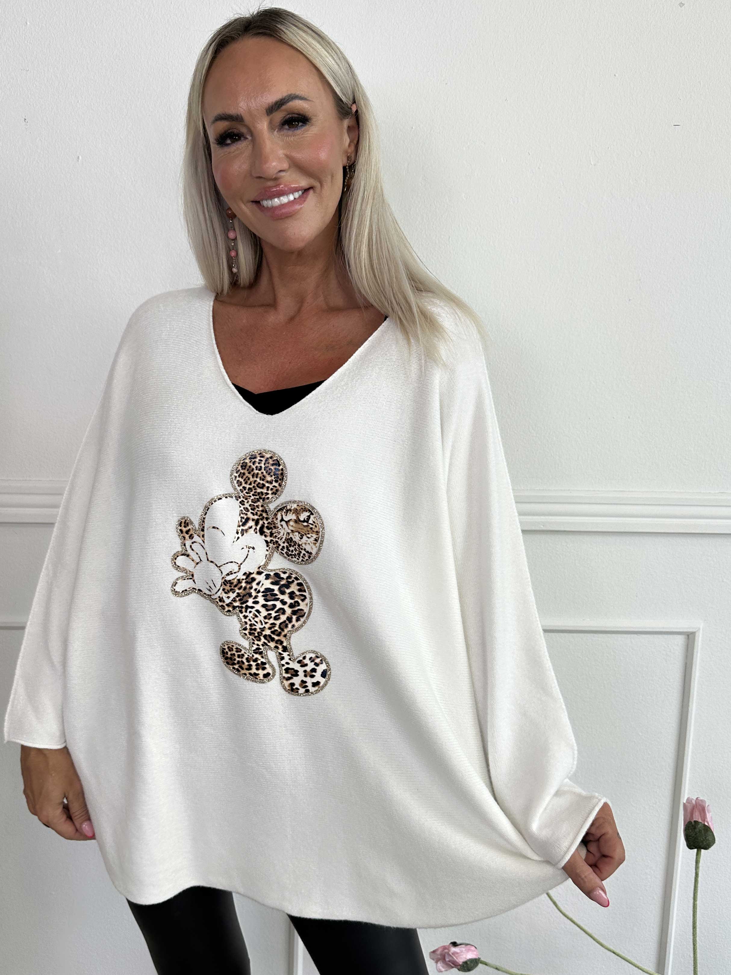 Mouse - Mjuk tröja med mickey tryck i leopardmönster