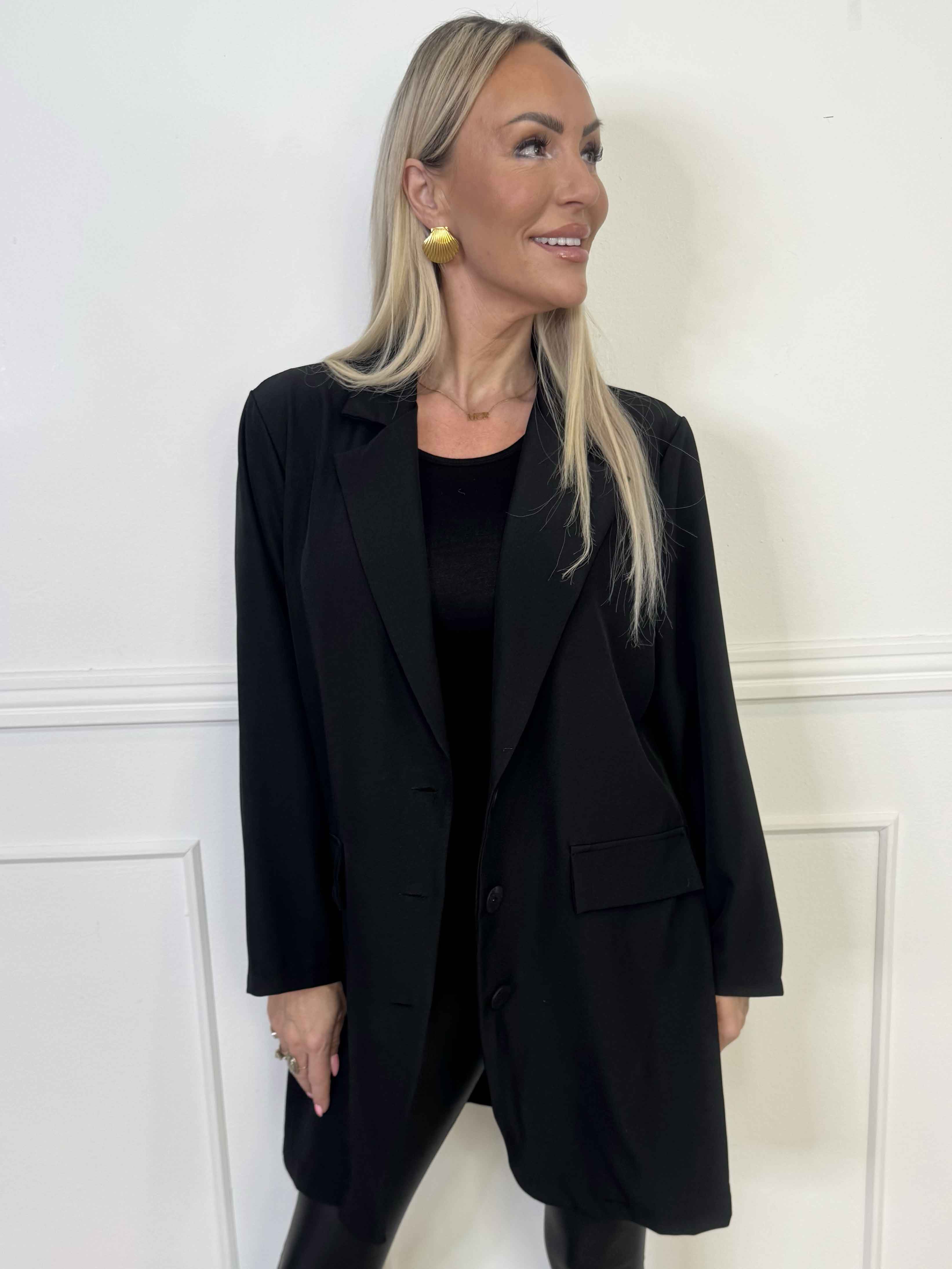 Lanthe Long Plain - Lang ensfarvet blazer