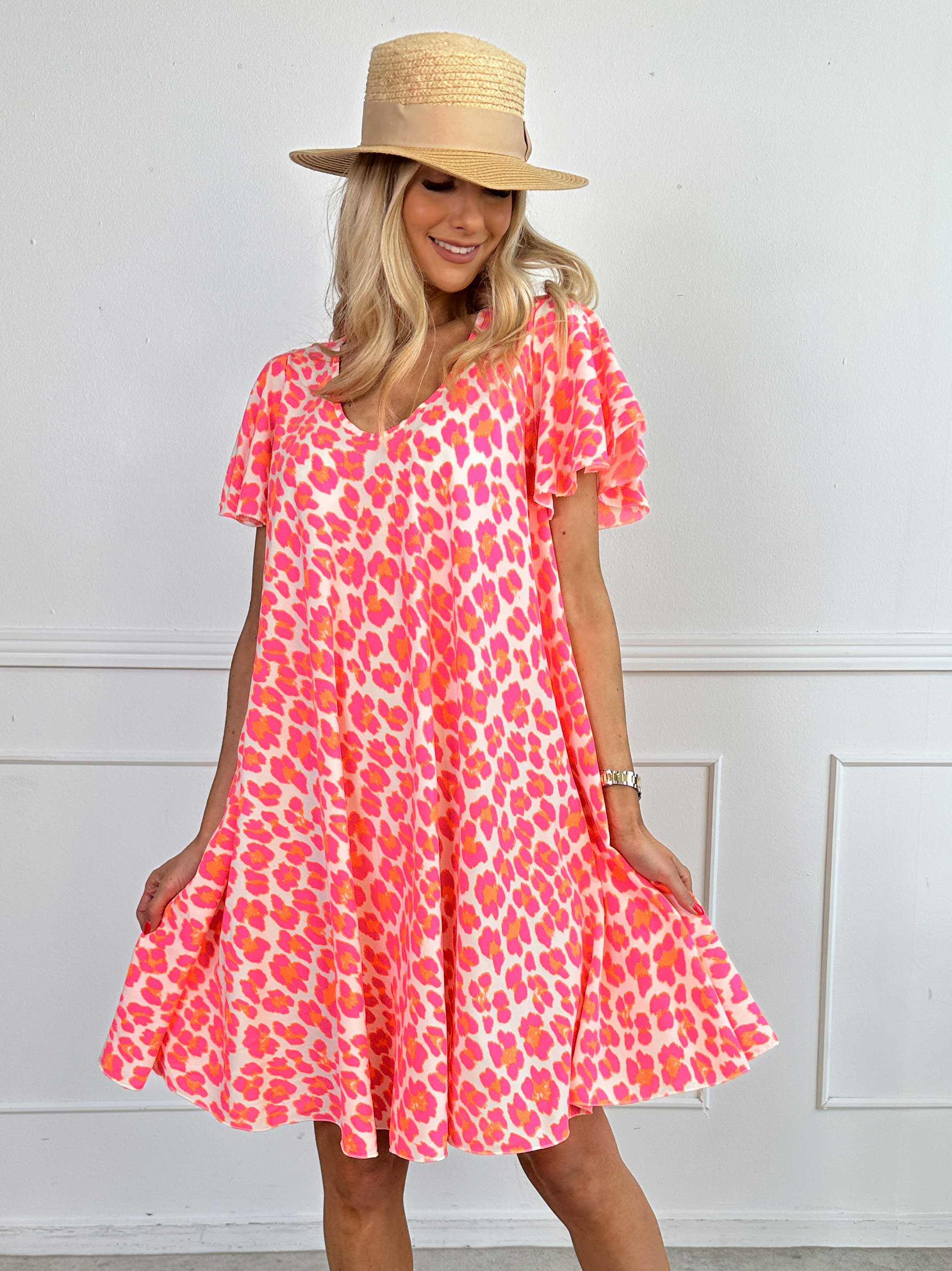 Chione - Söt A-linjeformad klänning med leopardmönster