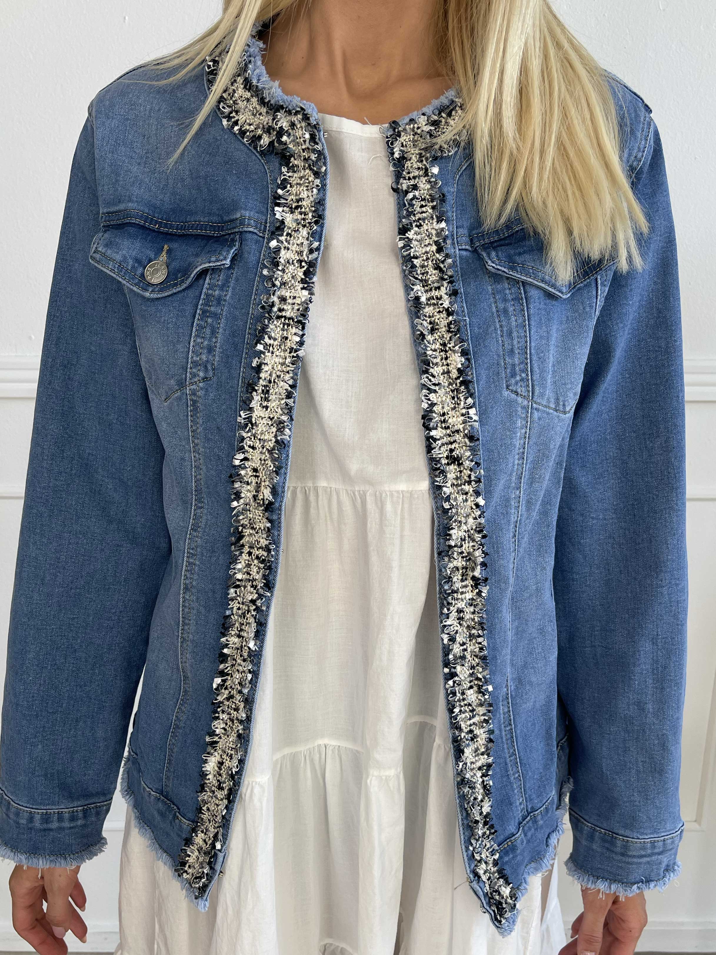 Paris - Jeansjacka i stretch med tweedkant