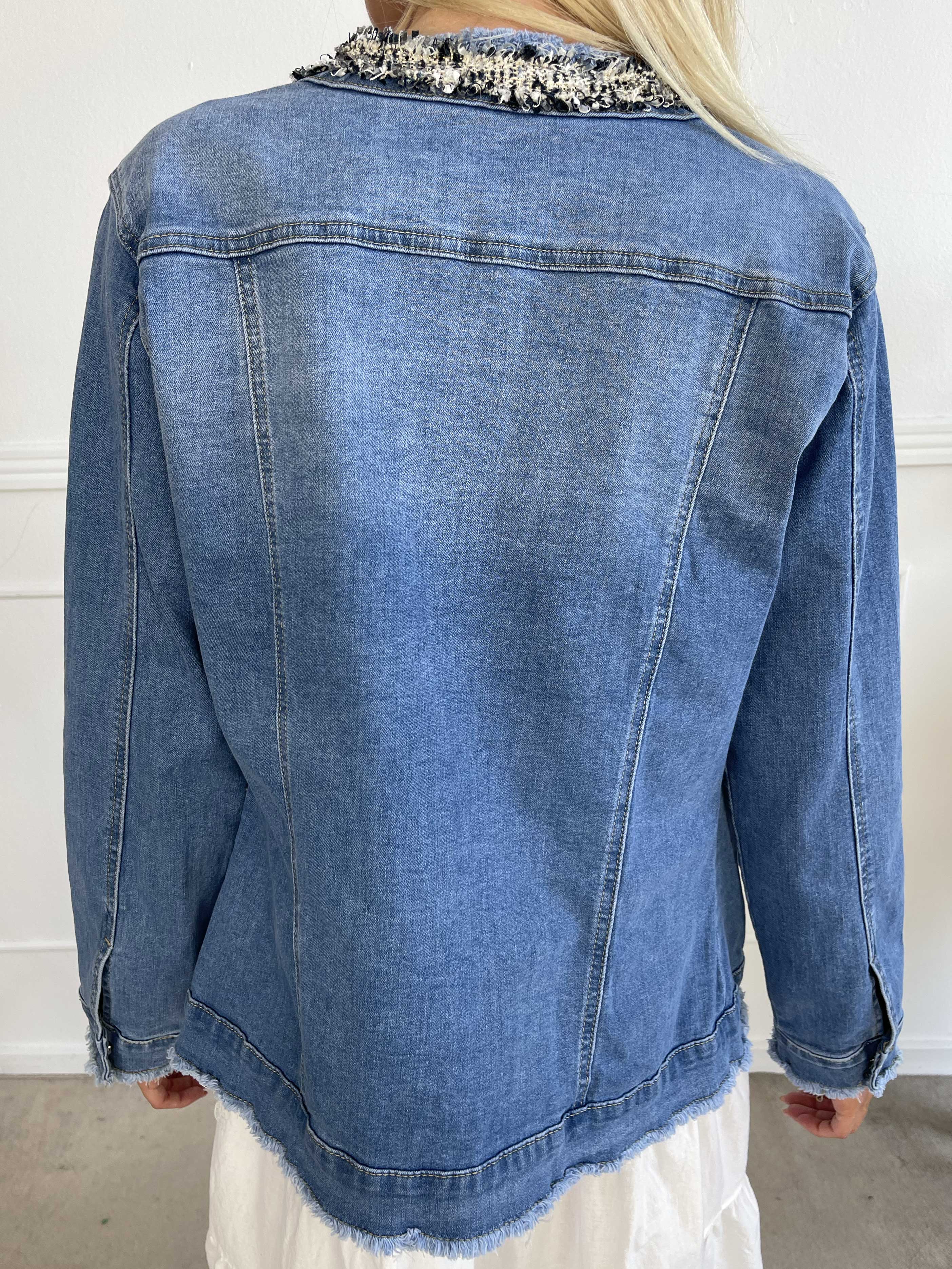 Paris - Jeansjacka i stretch med tweedkant