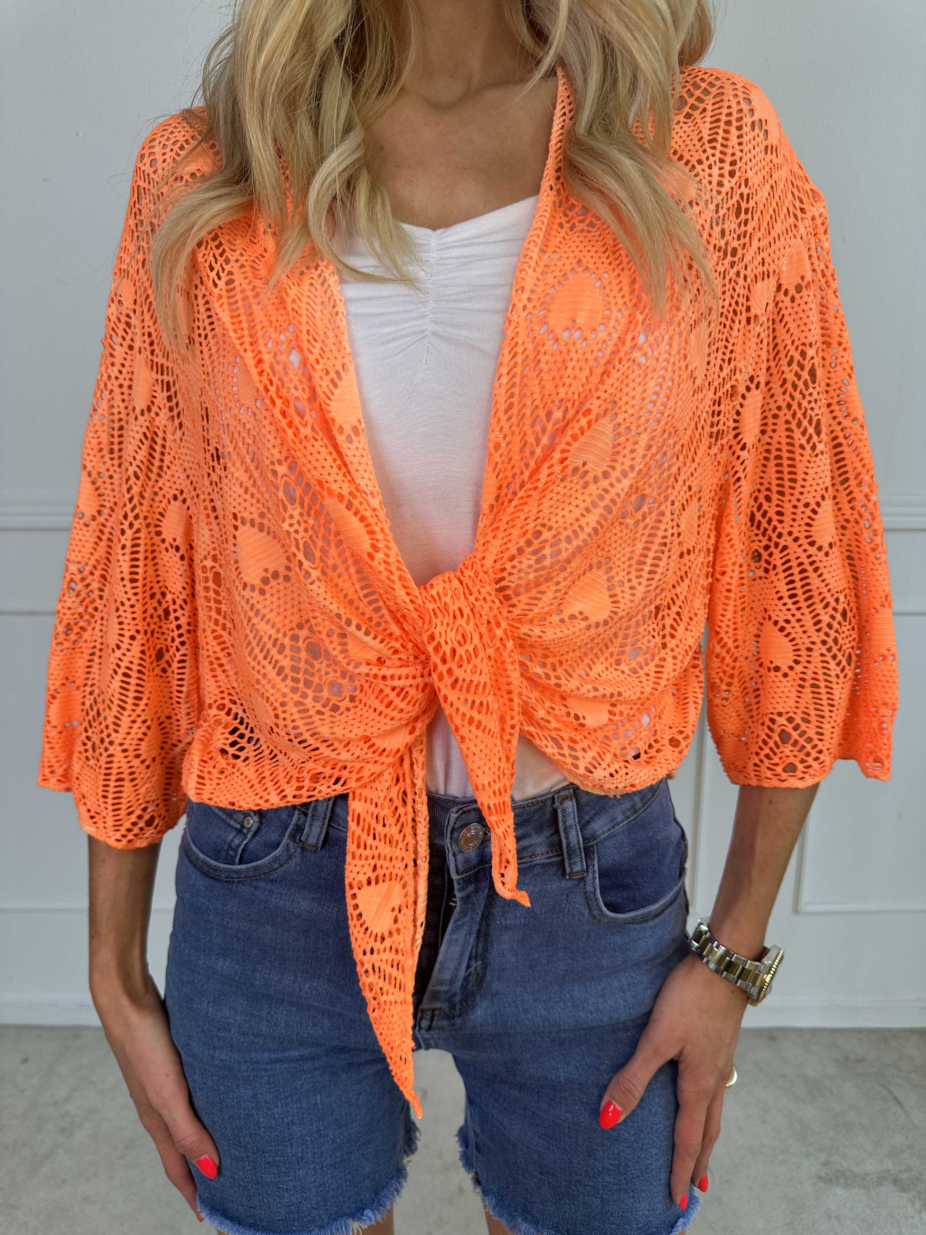 Cassiopea - Lätt viskos cardigan med spetsmönster