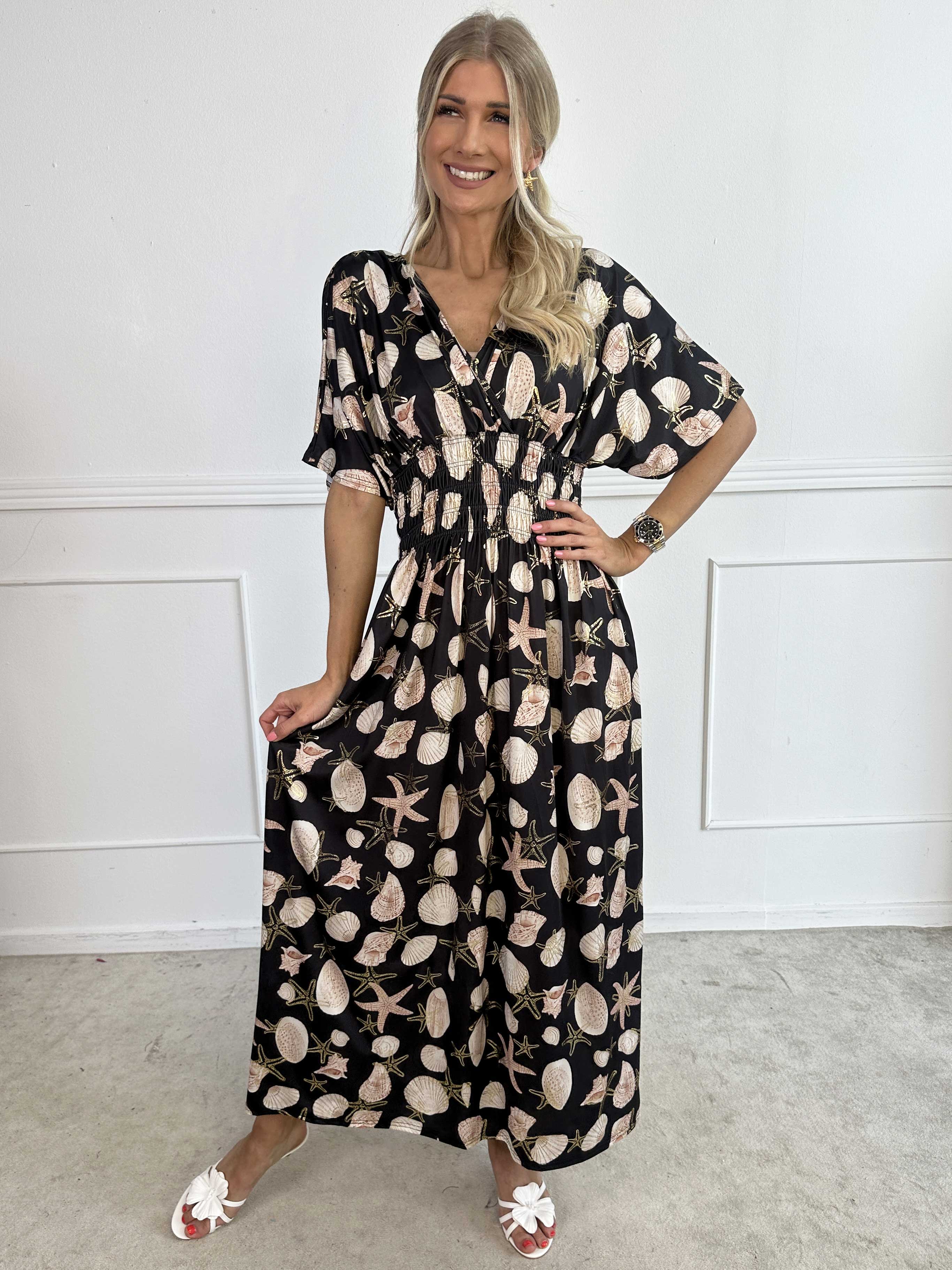 Pams Beach - Lång stretchklänning med snäckmotiv