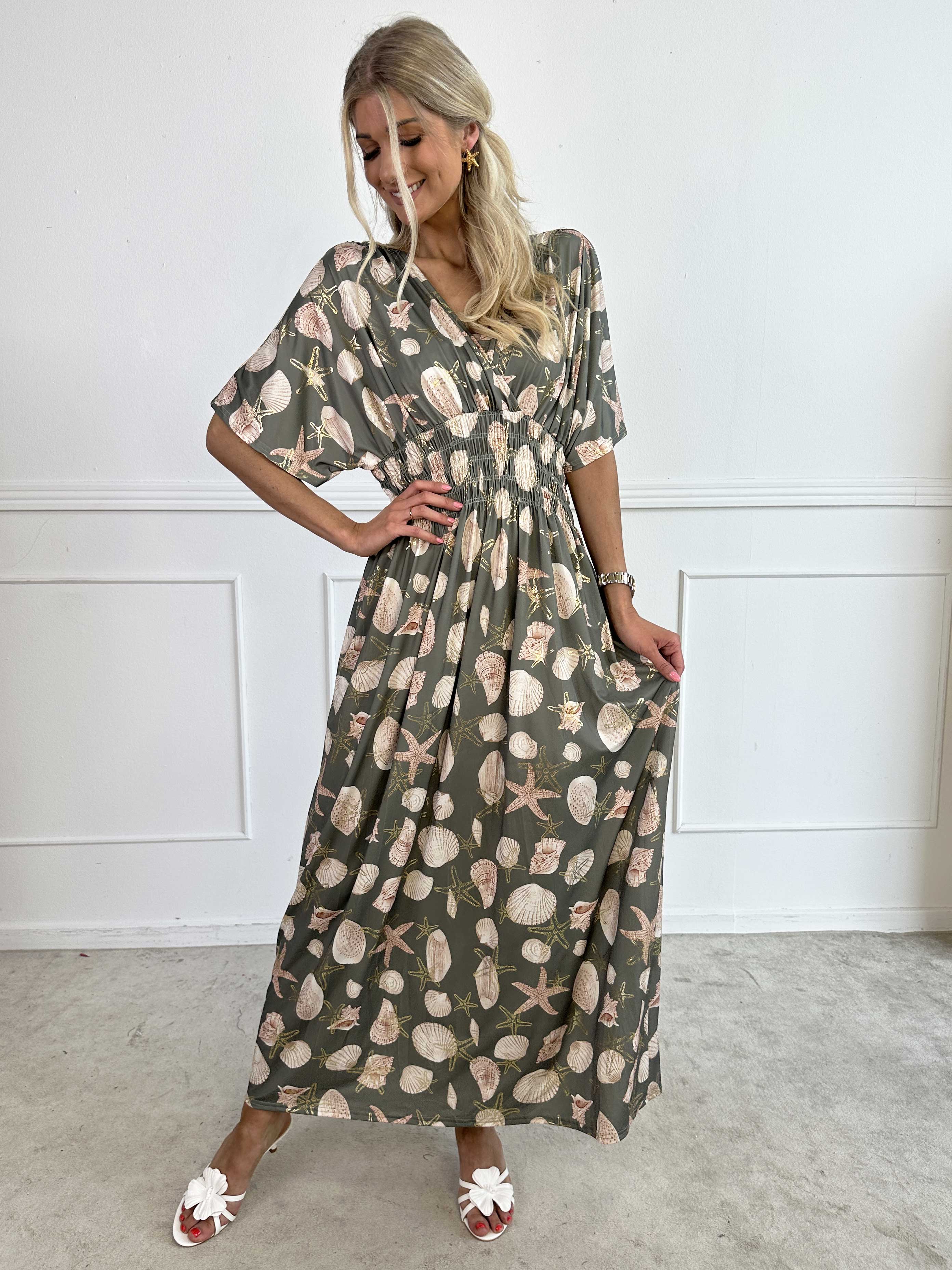 Pams Beach - Lång stretchklänning med snäckmotiv