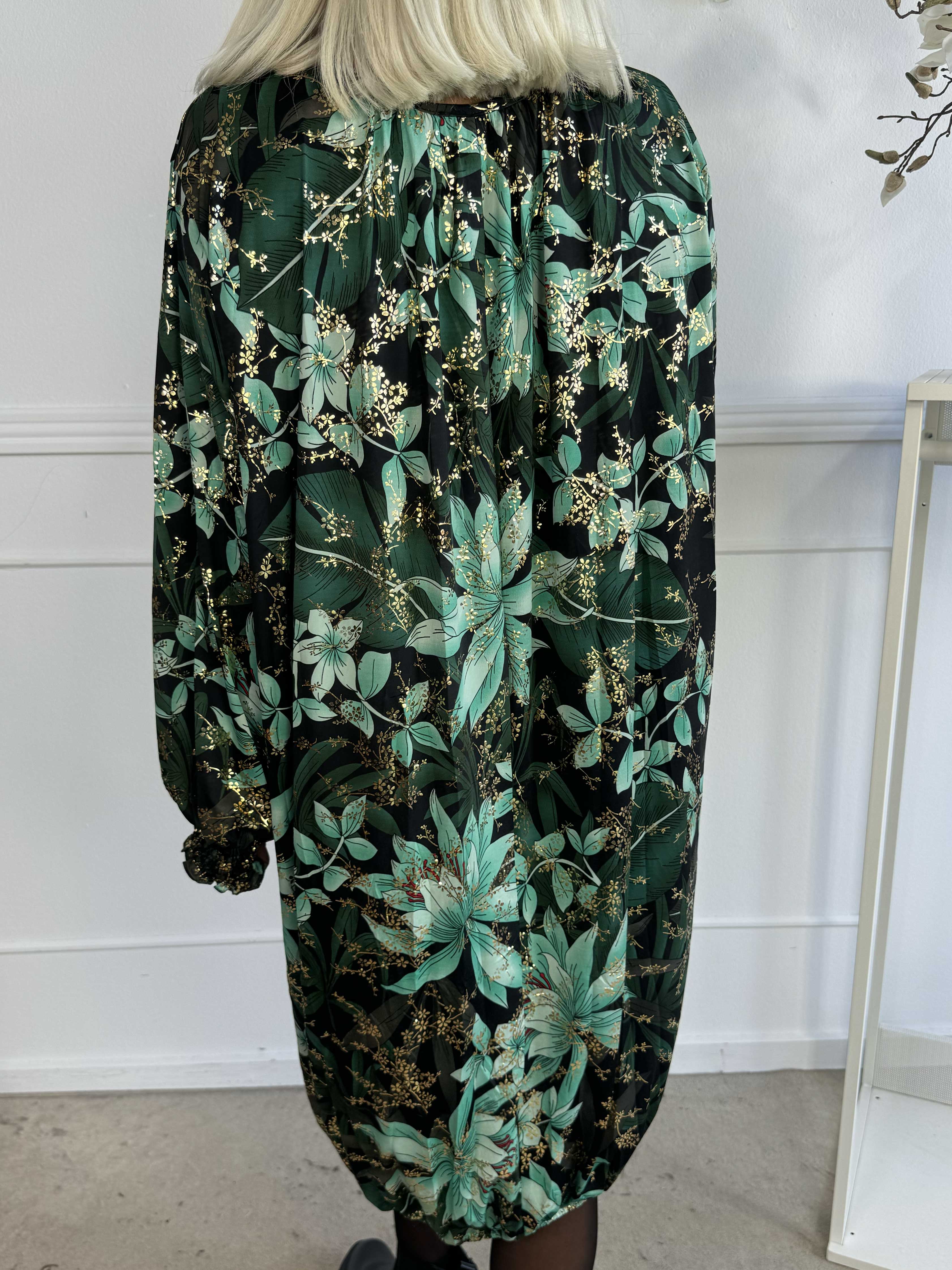Miracle Gold Flower Dress L/S - Blommig klänning med resår