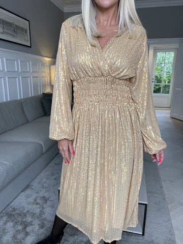 Pams Glitter Midi L/S - Vacker klänning med smock och paljetter