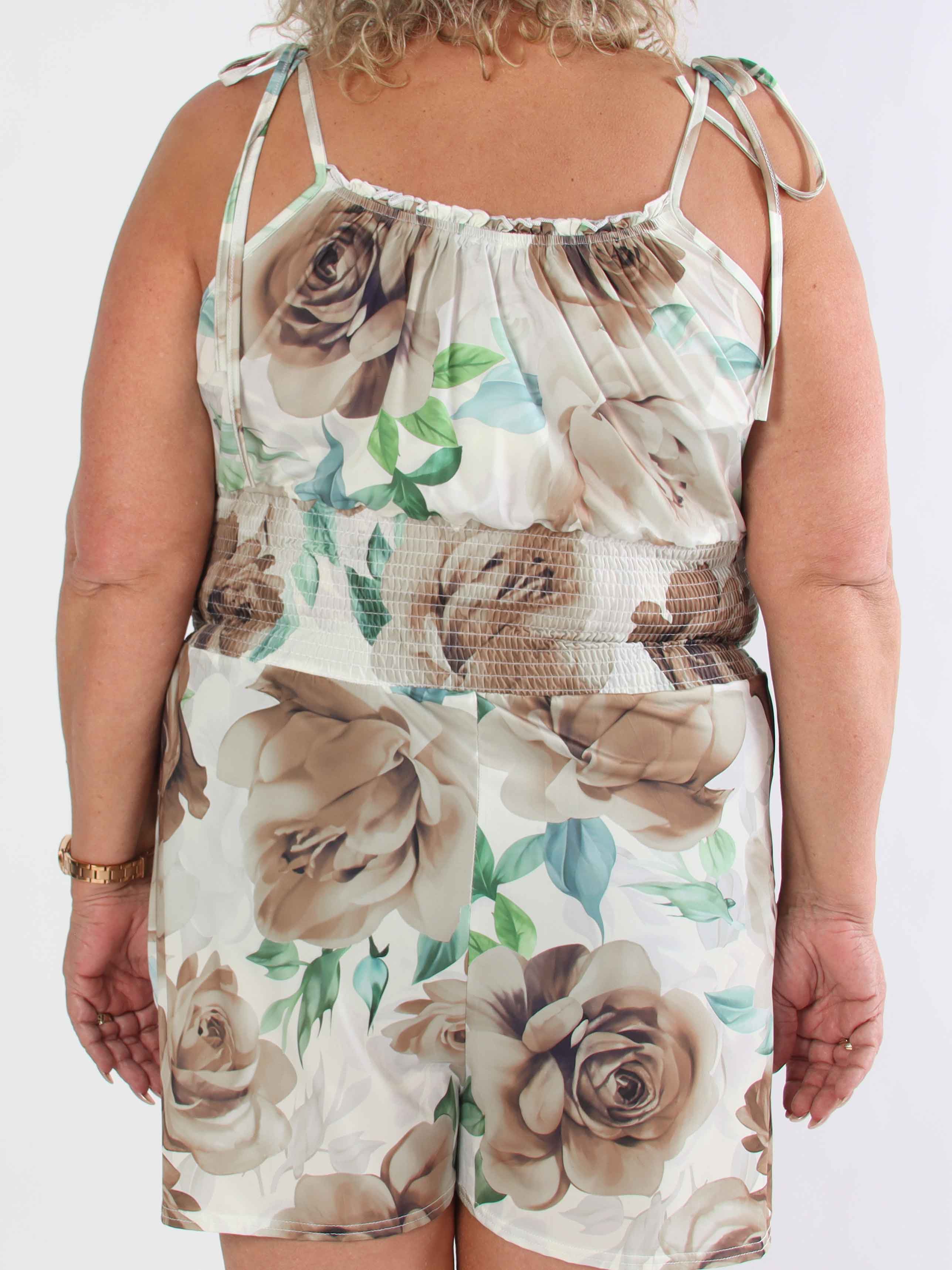 Lyra - Elastisk plus size buksedragt med smock i taljen