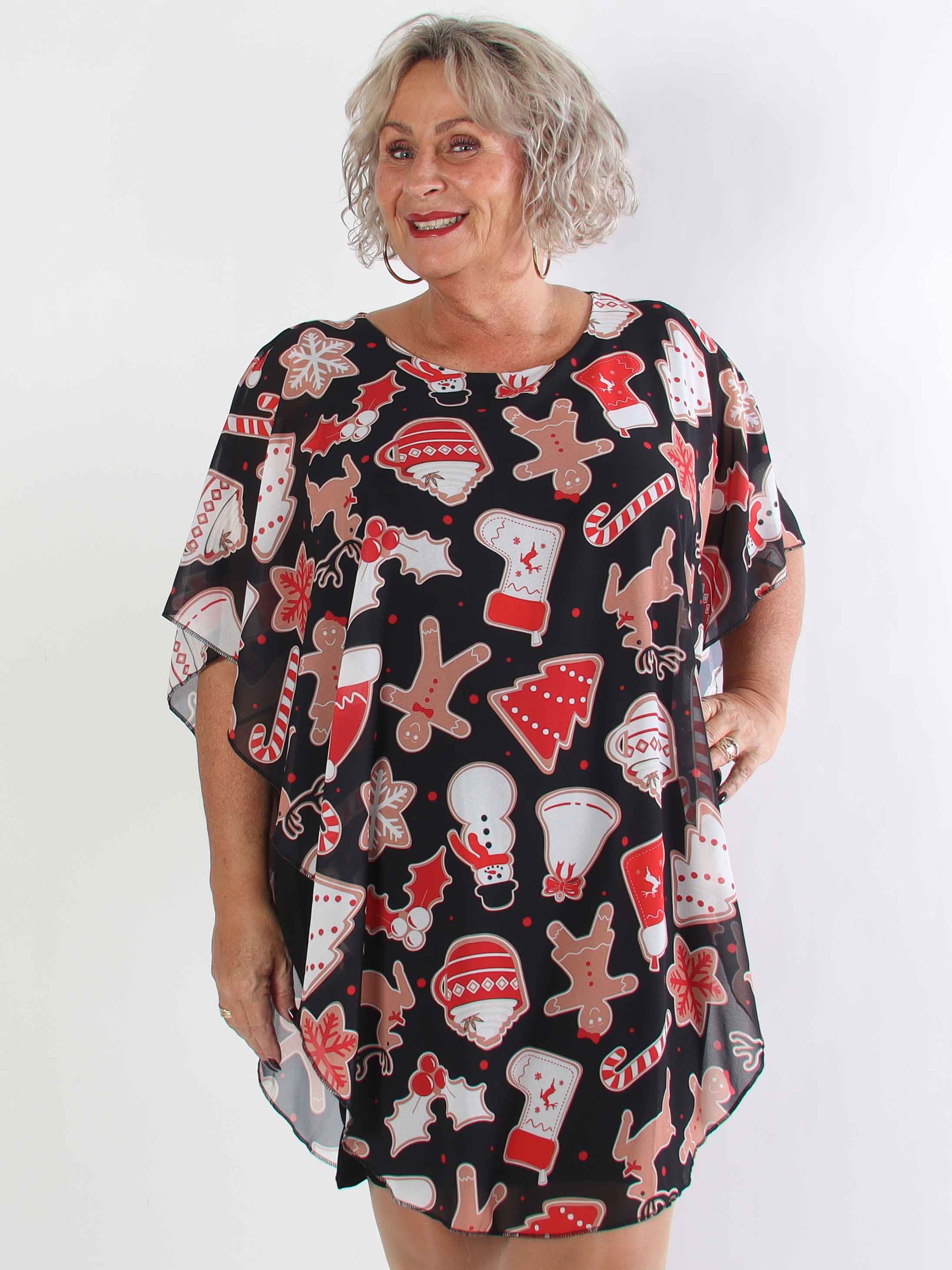 Kenya Gingerbread - Plus size tunikaklänning med julkakmotiv