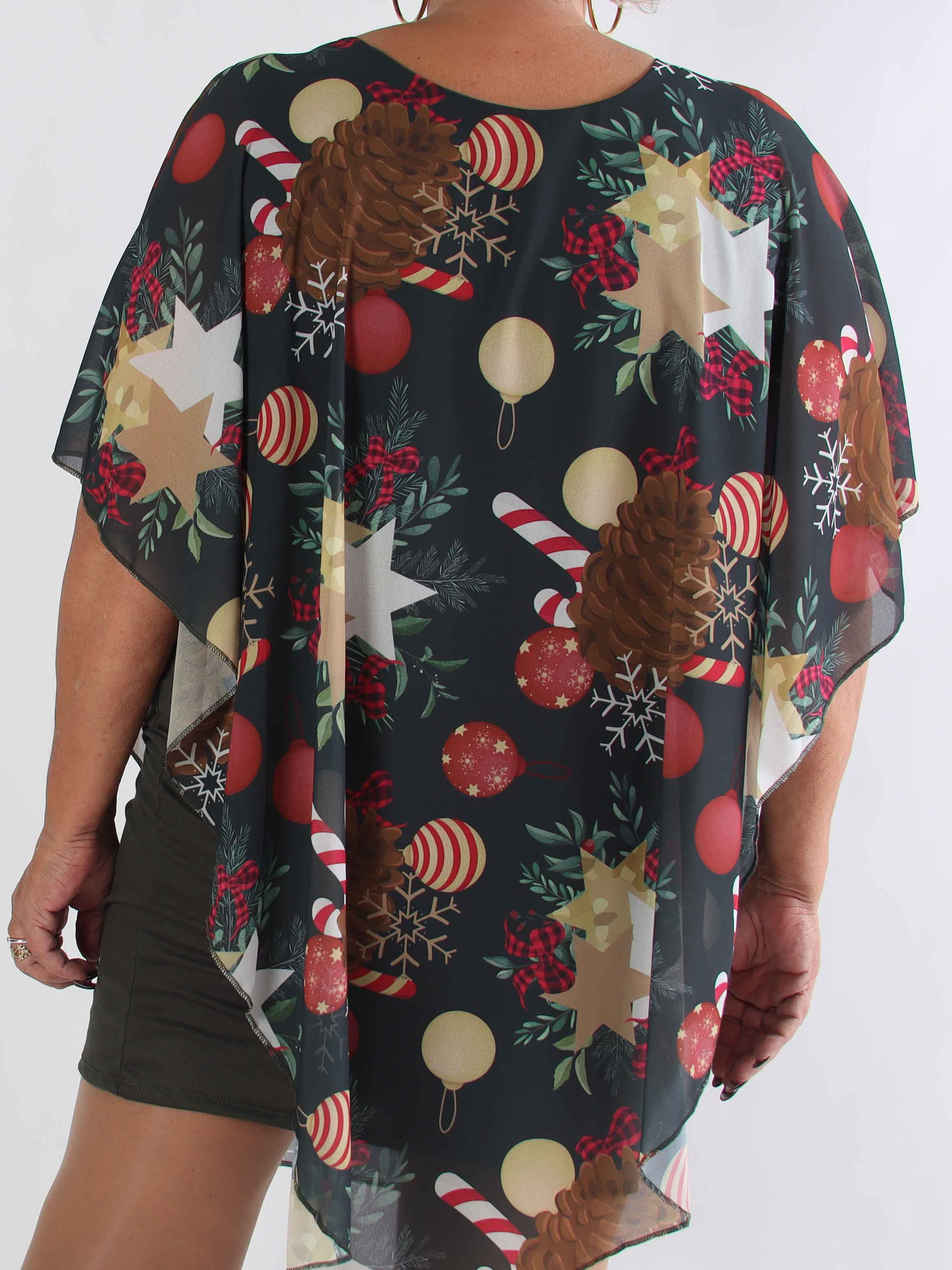 Kenya Pinecone - Plus size tunikaklänning med julmotiv på chiffonglagret