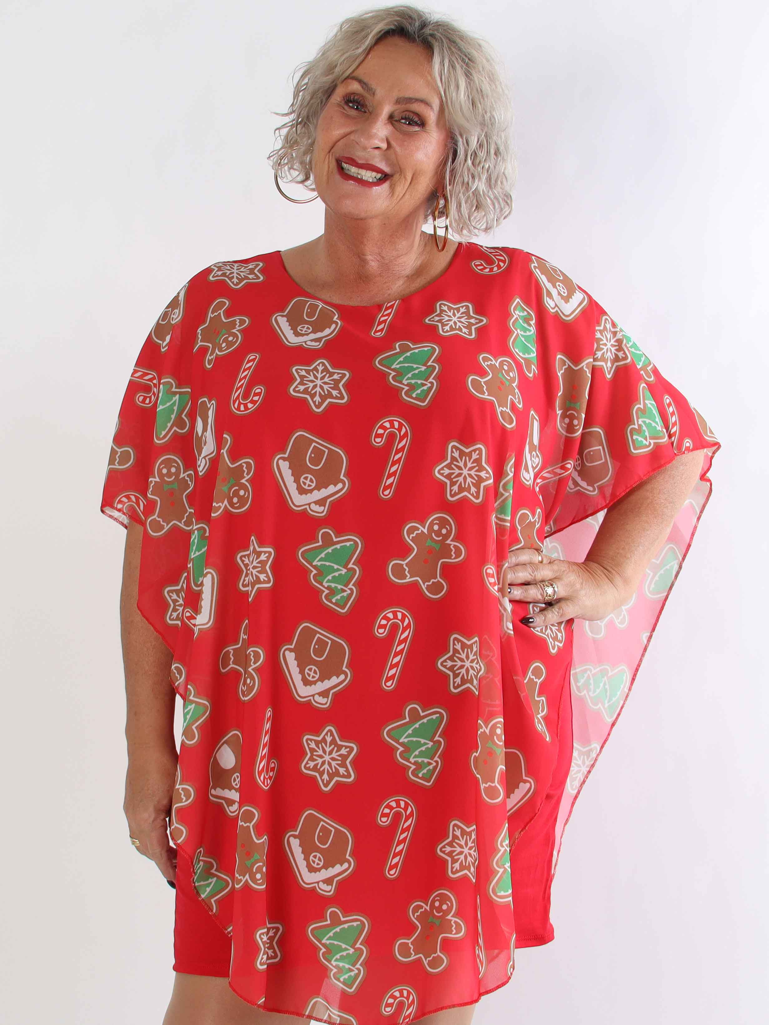 Kenya Gingerbread - Plus size tunikaklänning med peparkaksmotiv