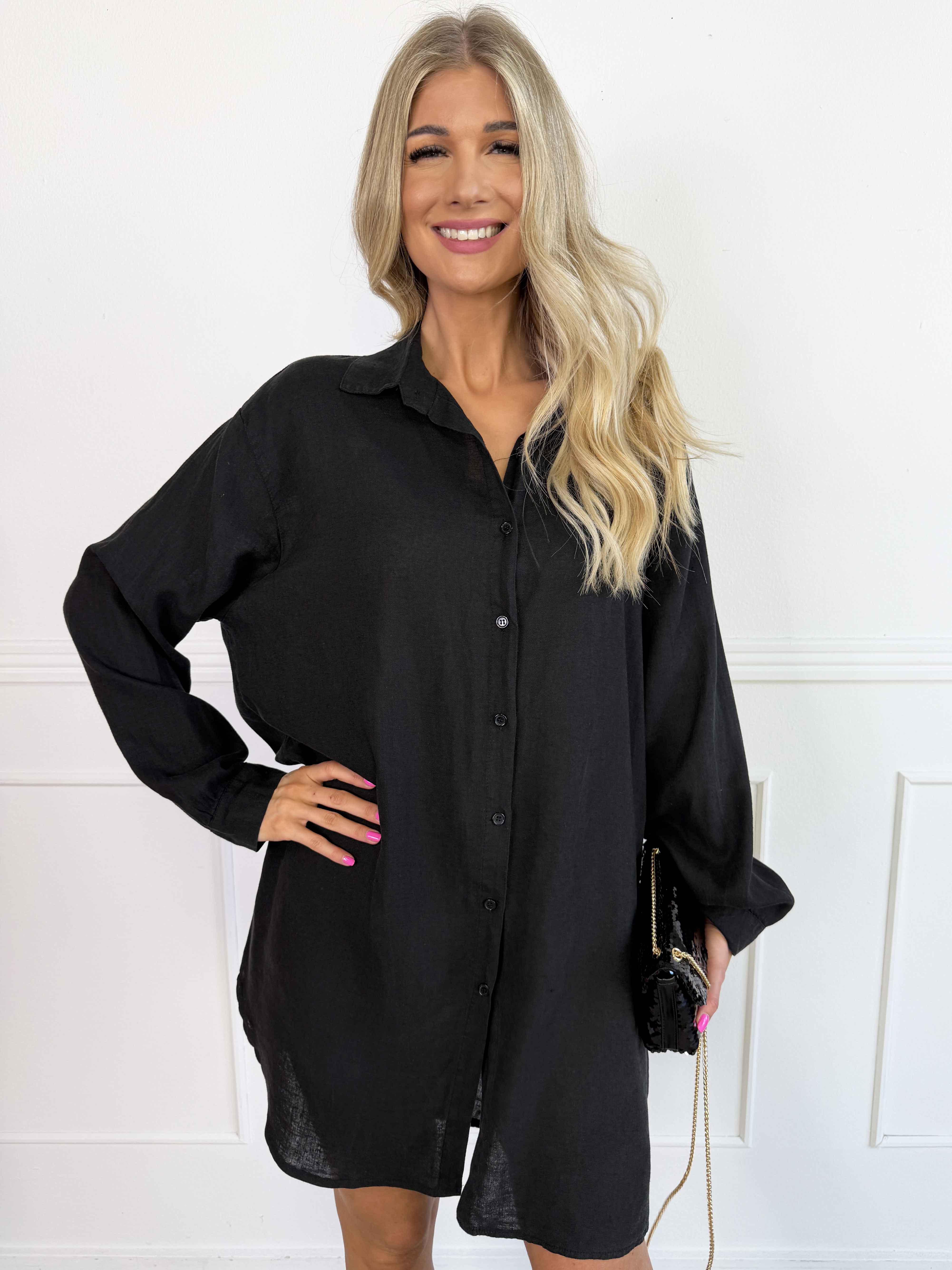 Clara Dress - Plus size skjortekjole i viskose og hør