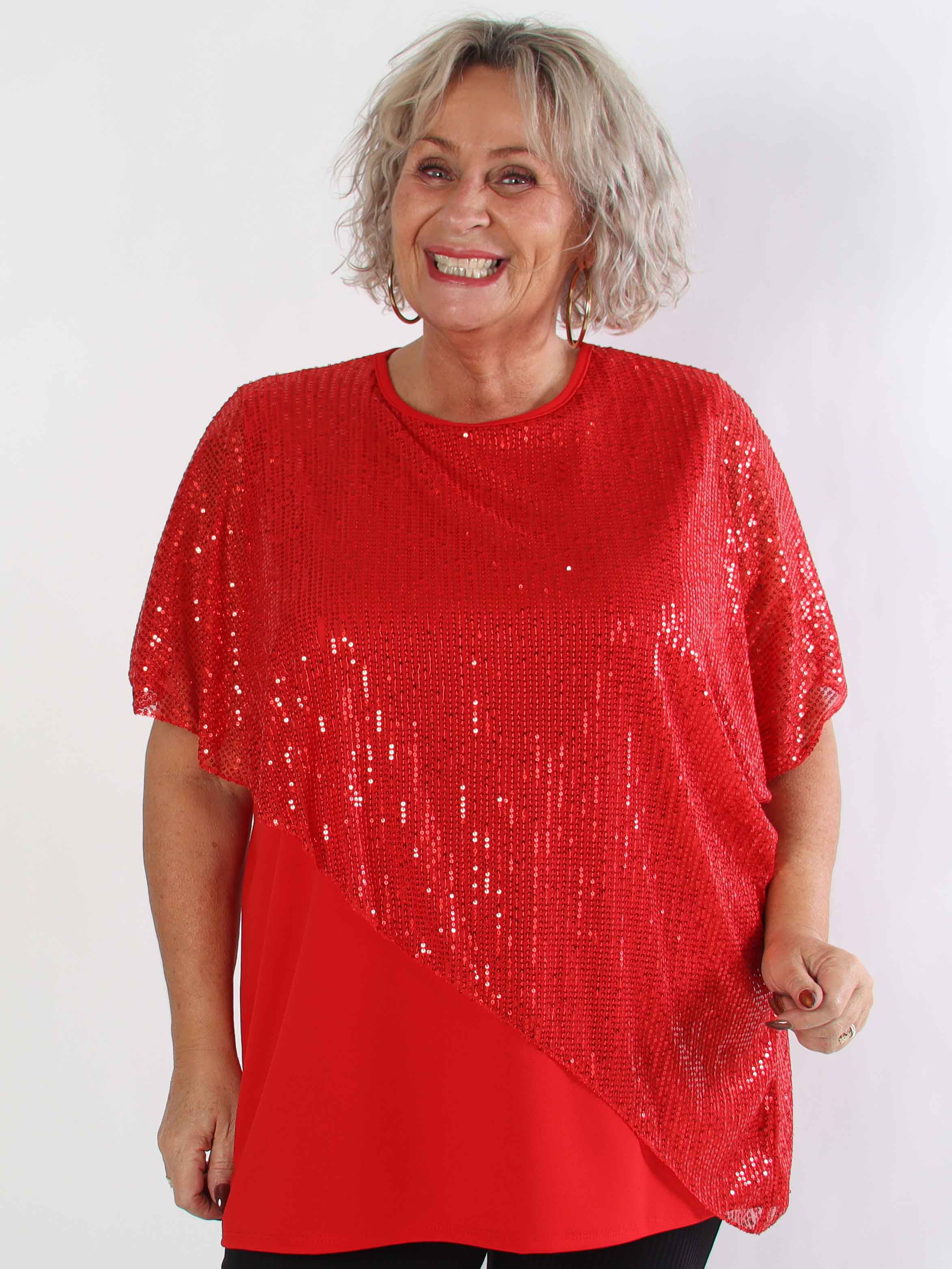 Aude - Plus size tunika med asymmetrisk pailletlag