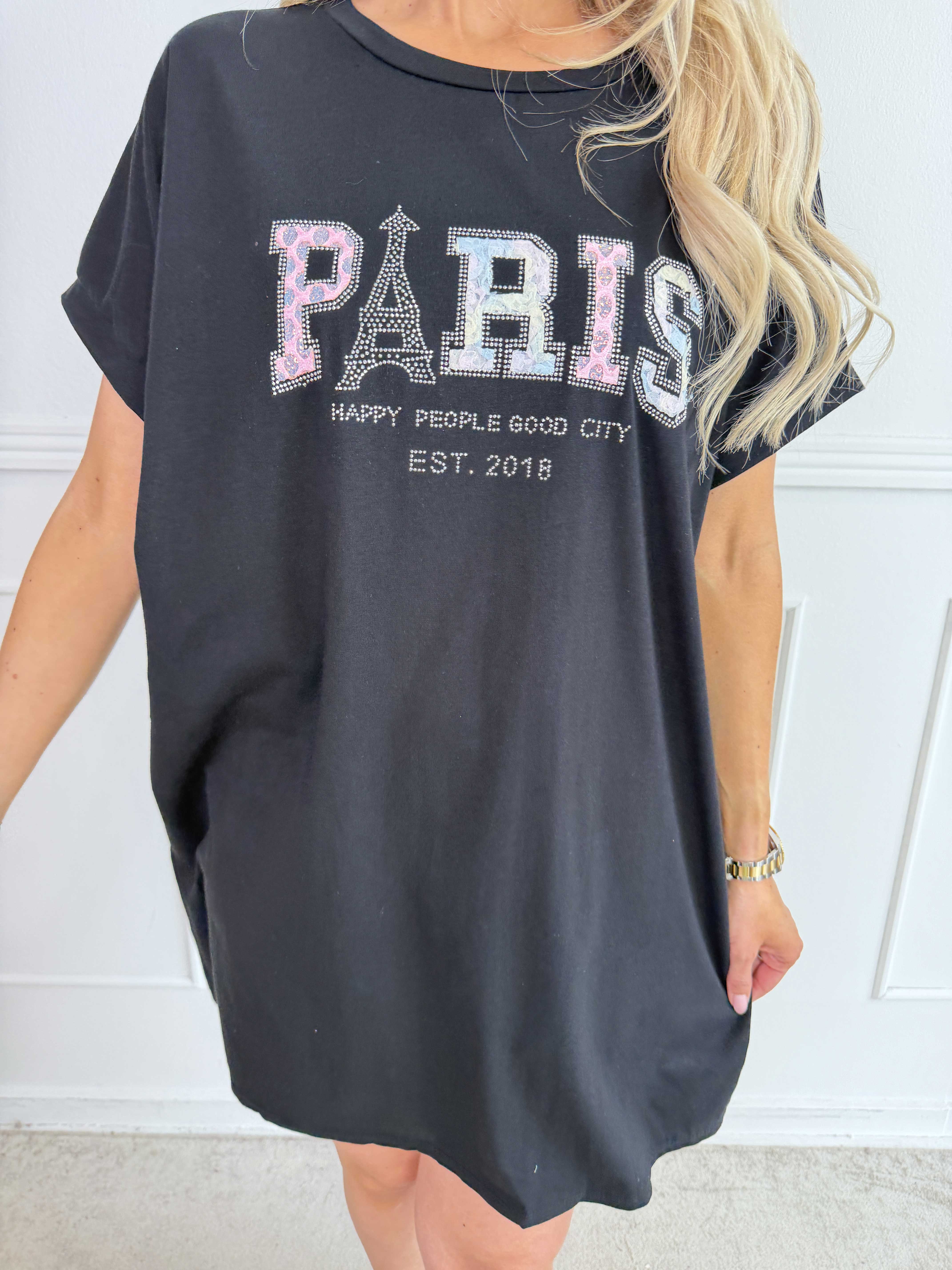 Milla - T-shirtkjole i bomuld med Paris stående med similisten