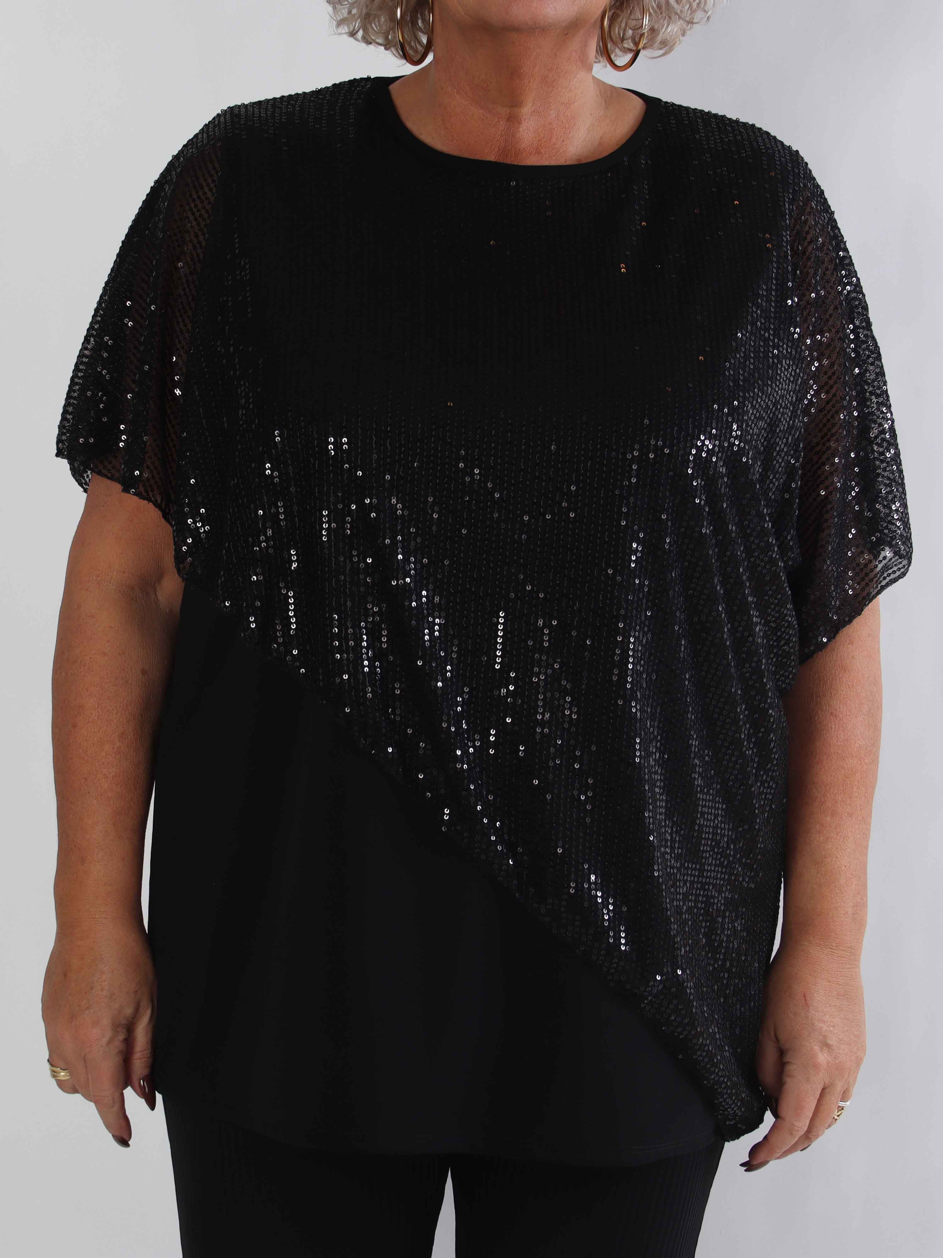 Aude - Plus size tunika med asymmetrisk pailletlag