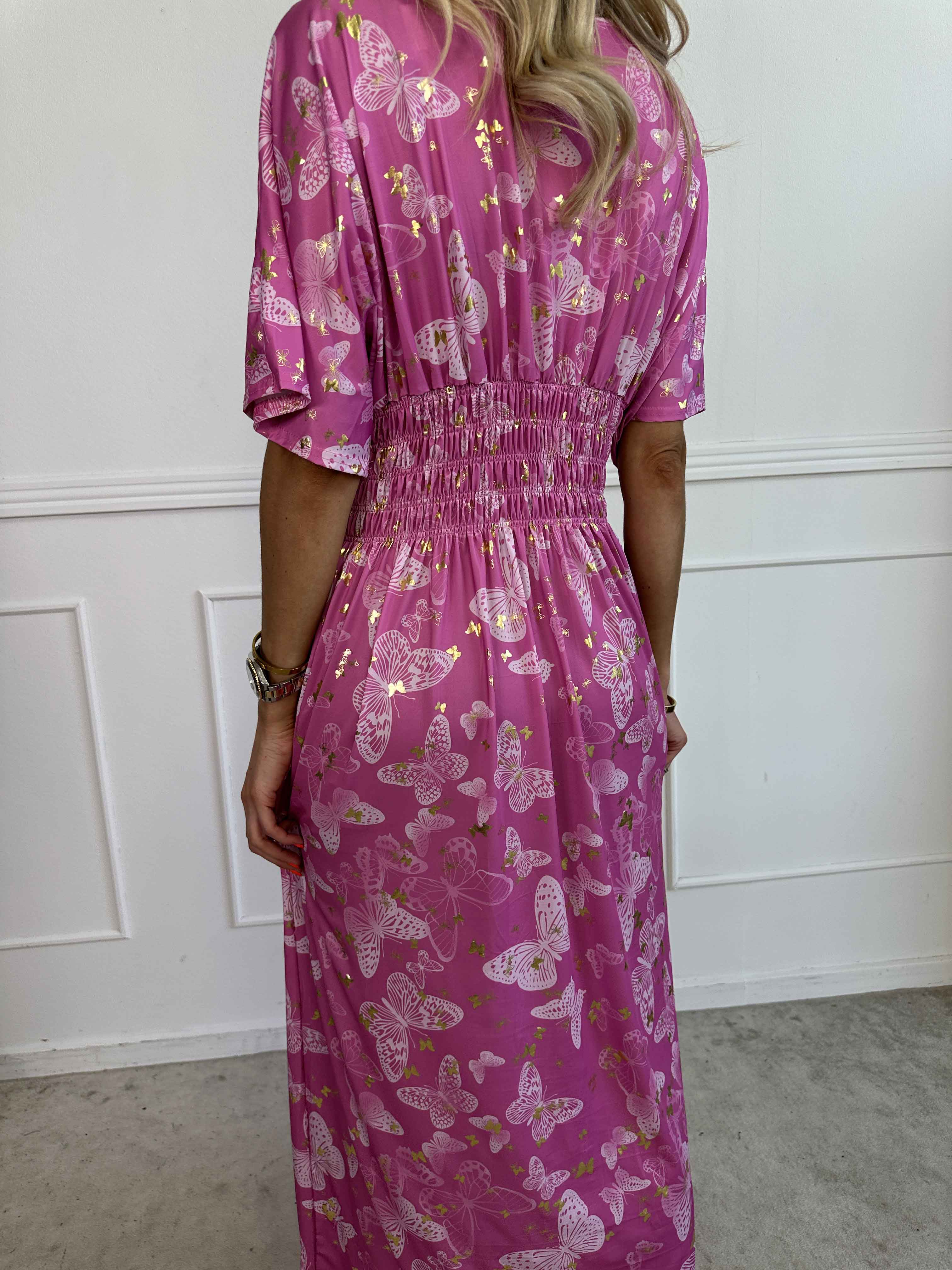 Pams Butterfly - Lång elastisk klänning med smockad midja