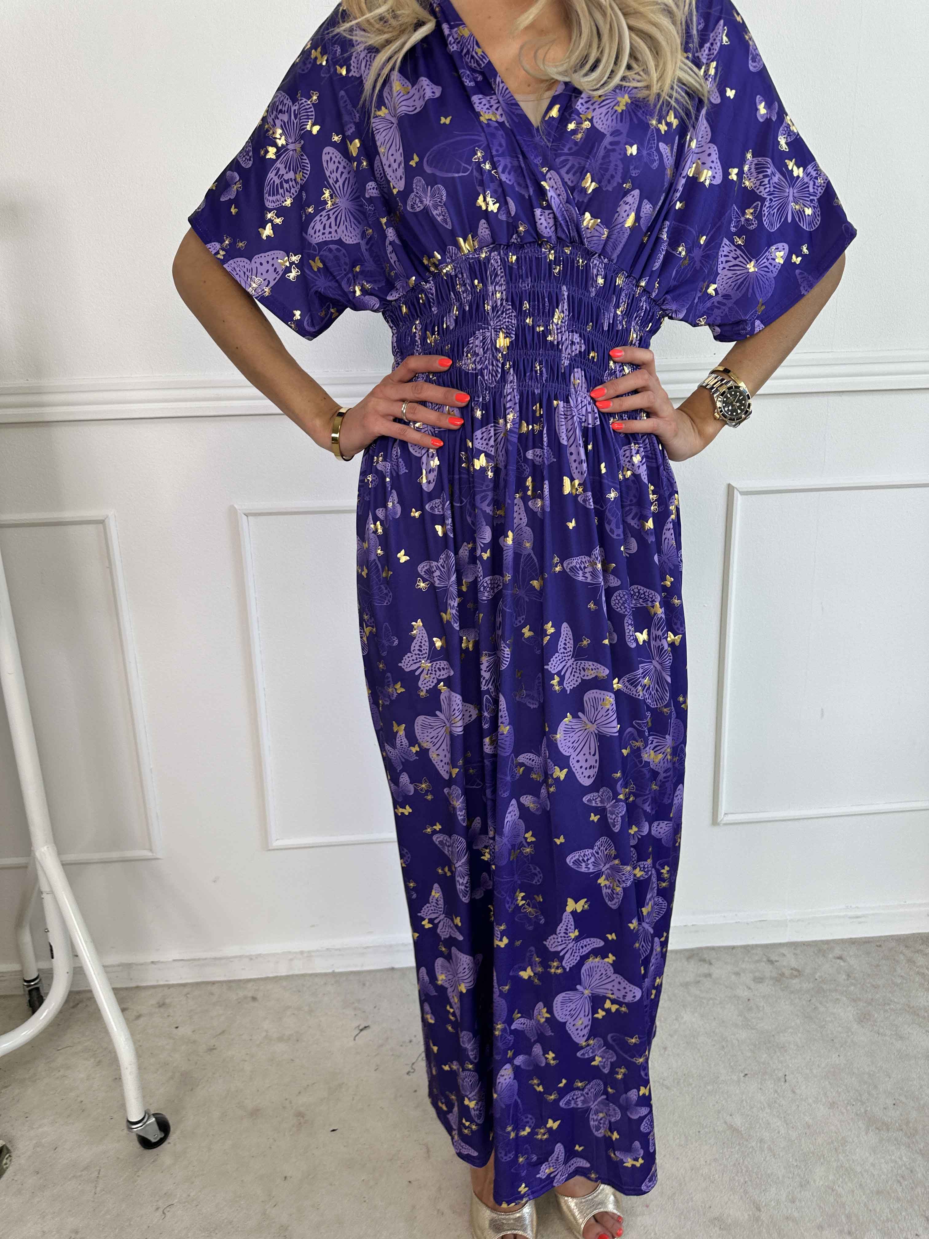 Pams Butterfly - Lång elastisk klänning med smockad midja