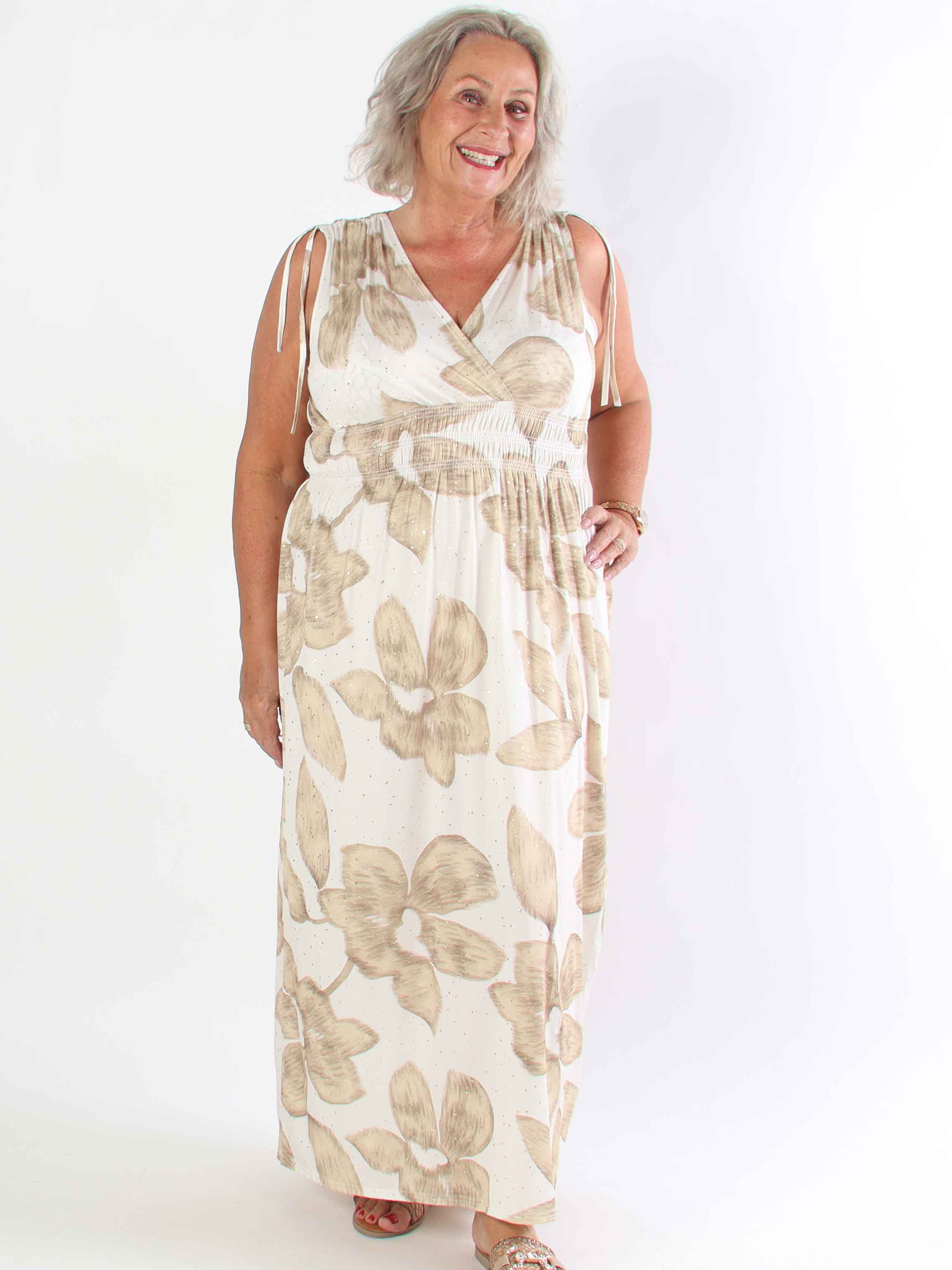 Pams Art Flower Sleeveless - Elastisk plus size klänning med stora blomstermotiv