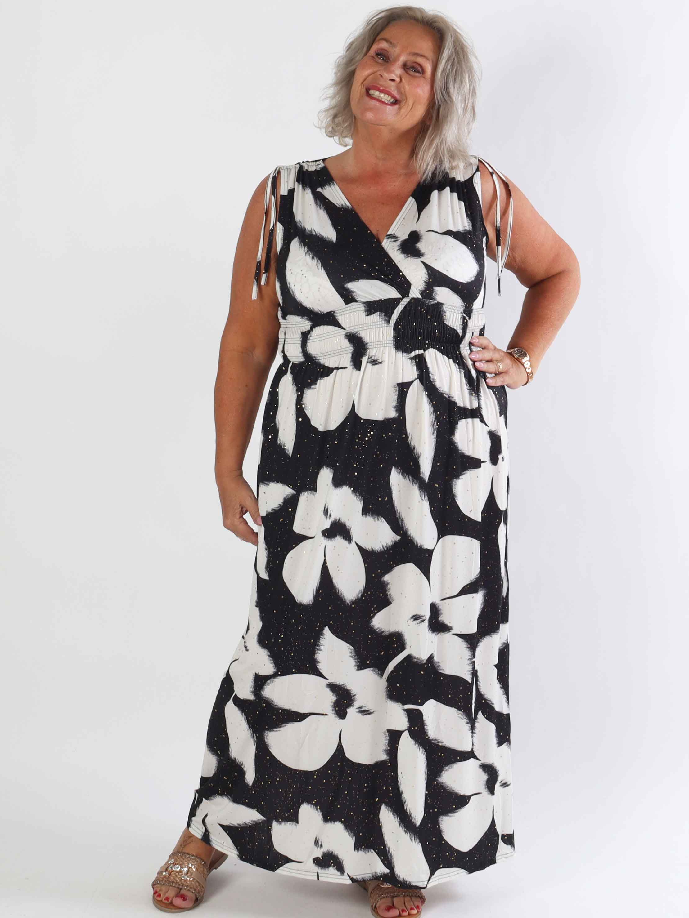 Pams Art Flower Sleeveless - Elastisk plus size klänning med stora blomstermotiv