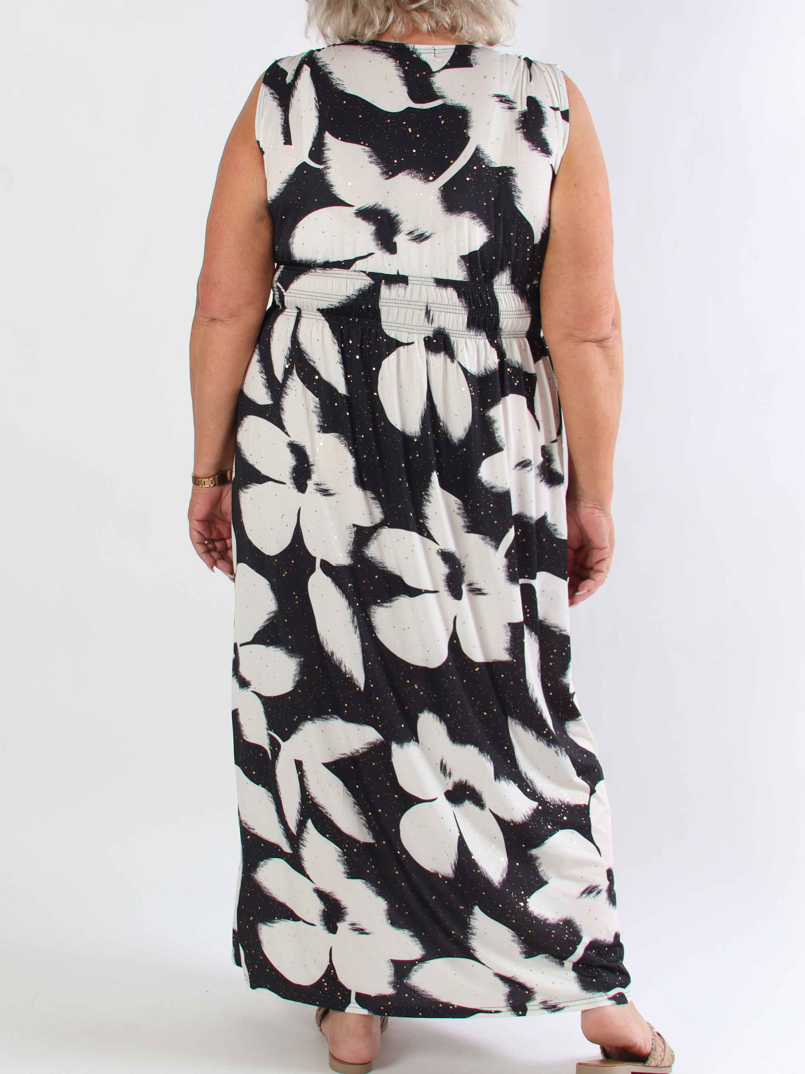 Pams Art Flower Sleeveless - Elastisk plus size klänning med stora blomstermotiv