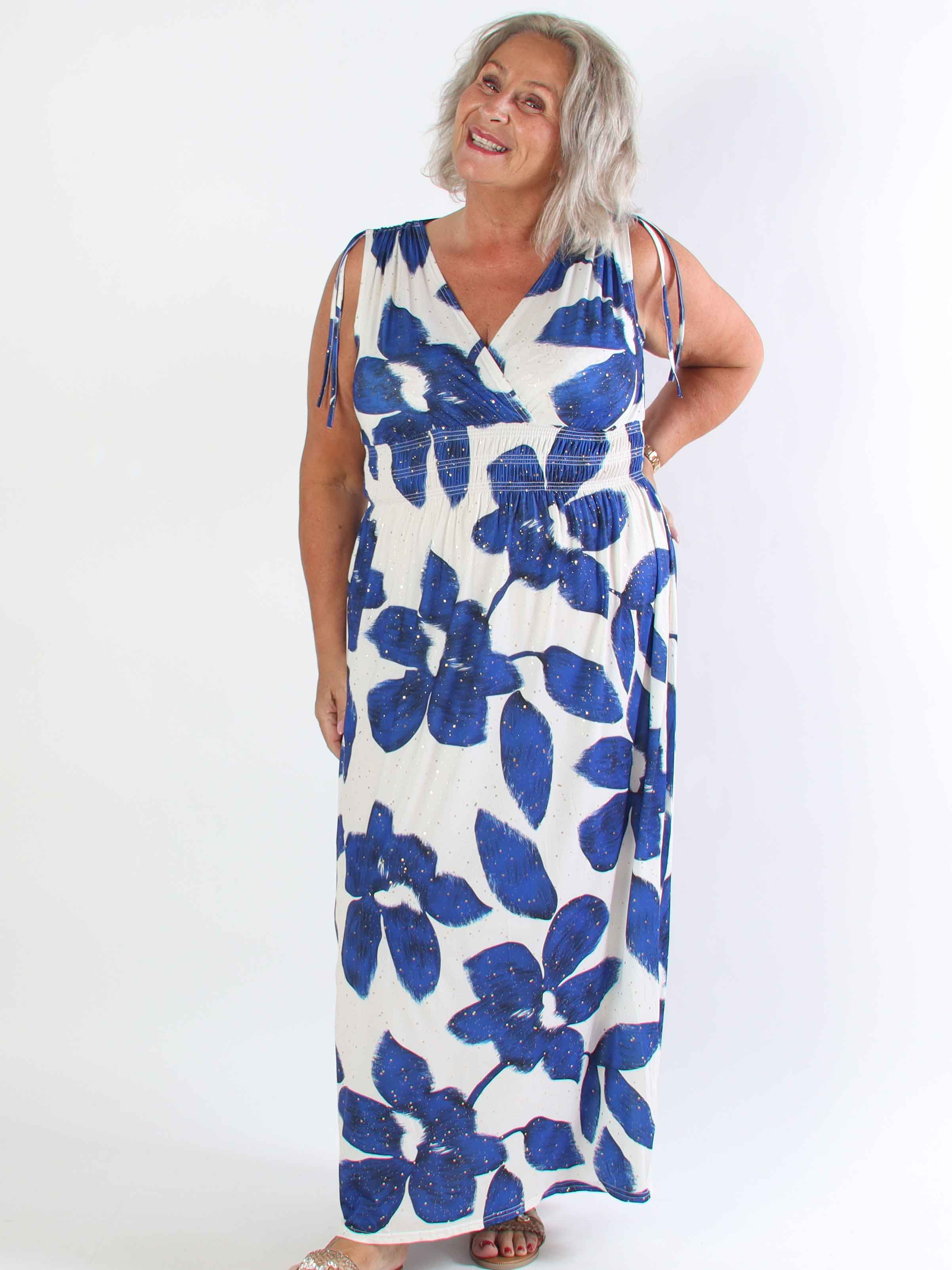 Pams Art Flower Sleeveless - Elastisk plus size klänning med stora blomstermotiv