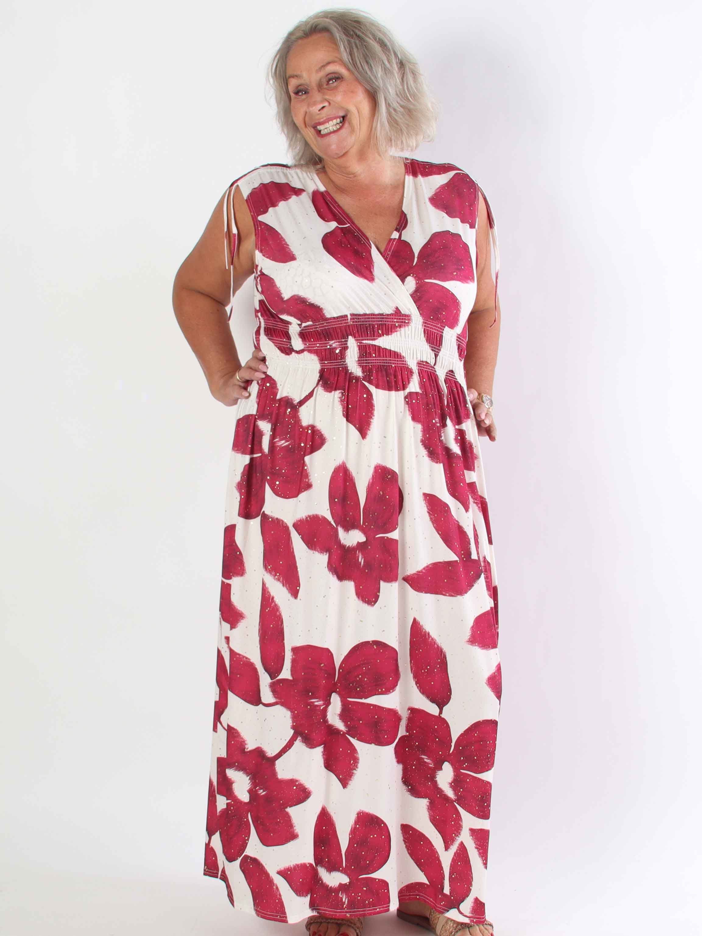 Pams Art Flower Sleeveless - Elastisk plus size klänning med stora blomstermotiv