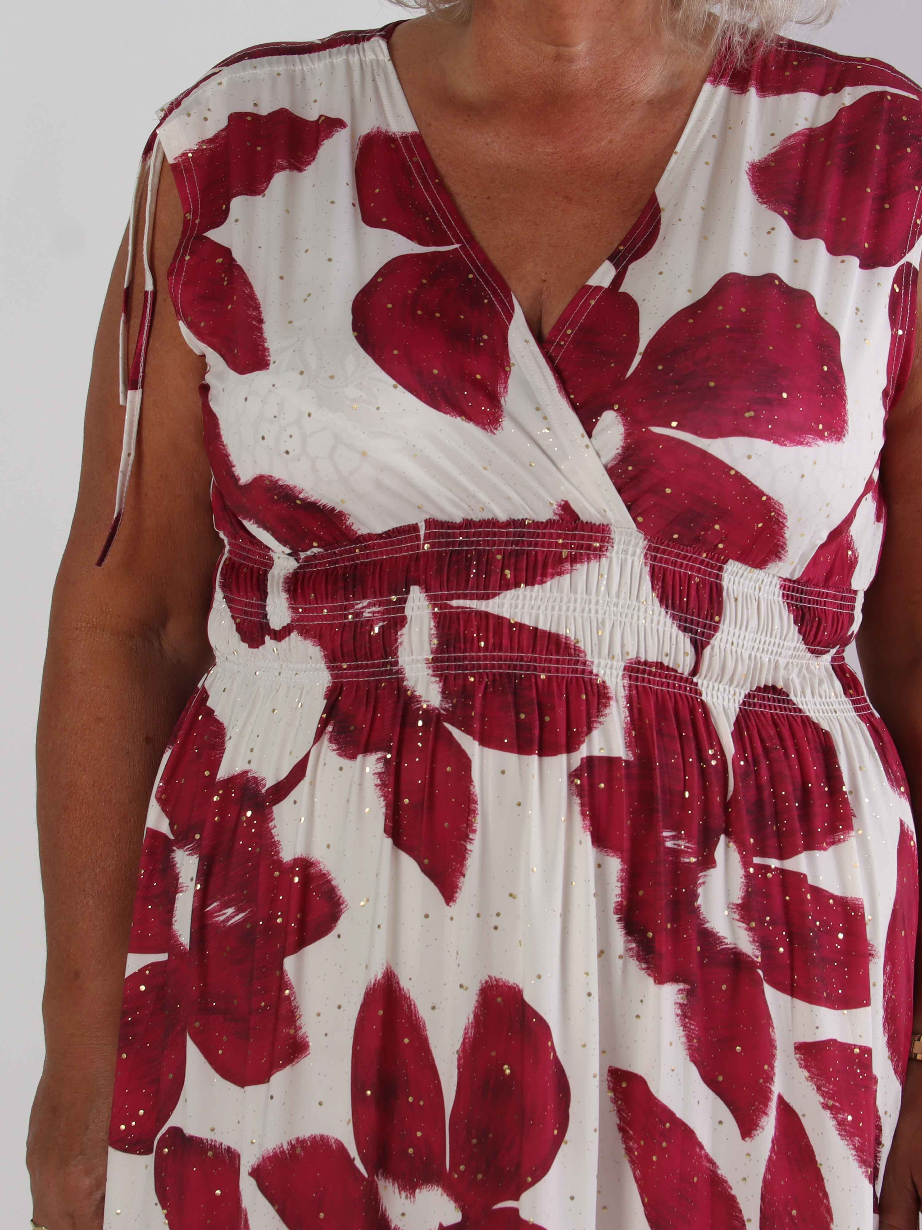 Pams Art Flower Sleeveless - Elastisk plus size klänning med stora blomstermotiv