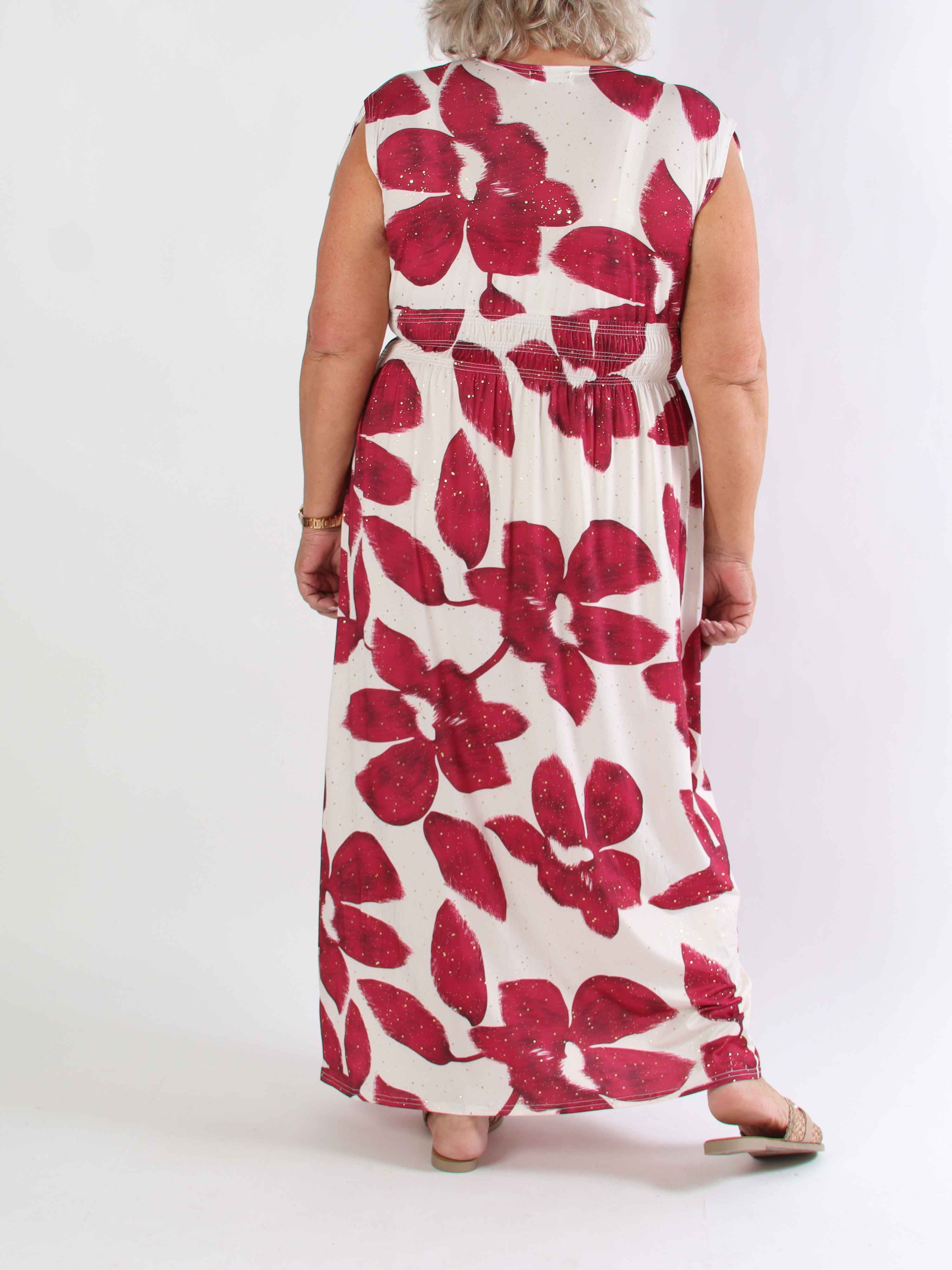 Pams Art Flower Sleeveless - Elastisk plus size klänning med stora blomstermotiv