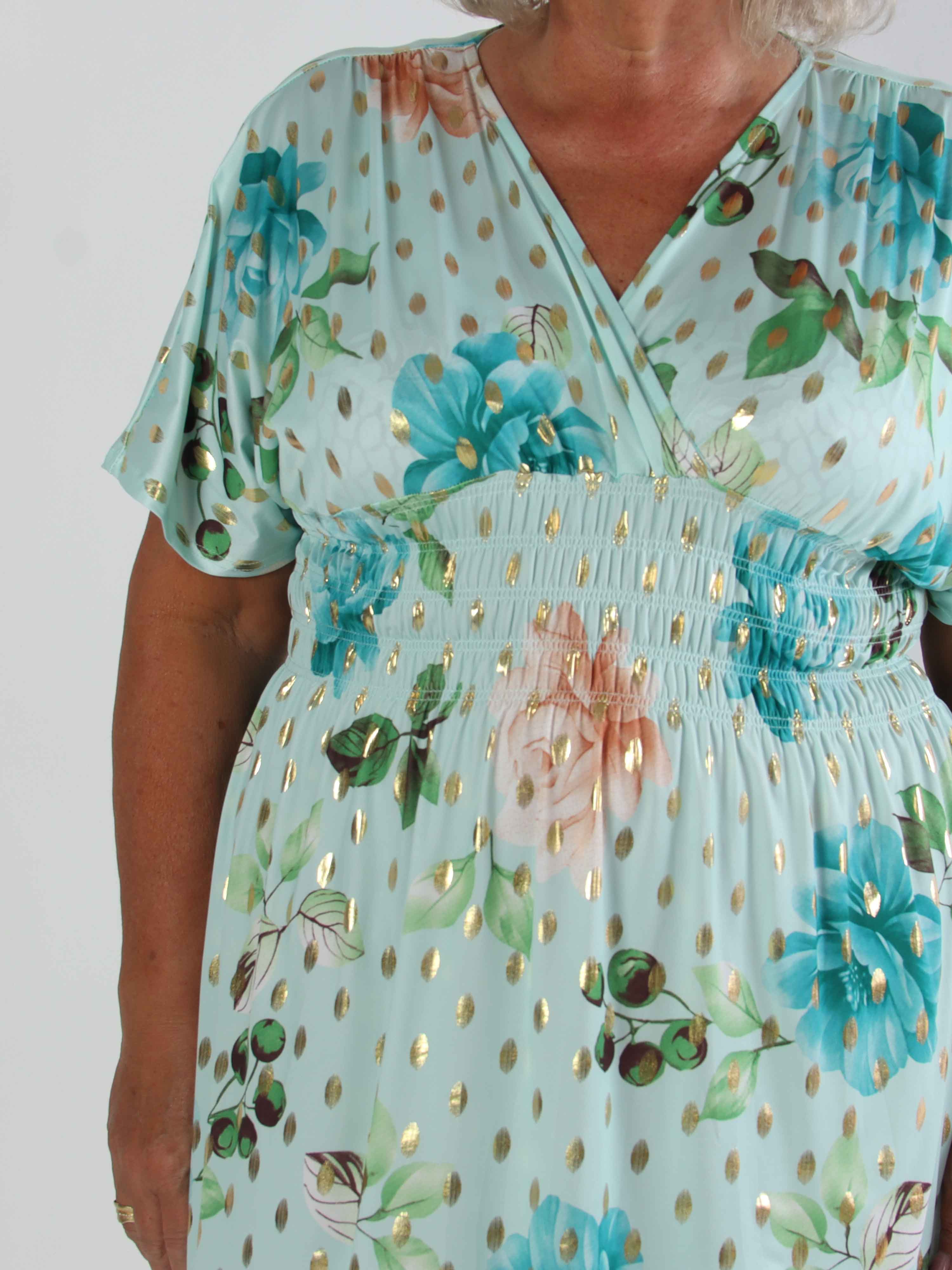 Pams Summer Short - Elastisk plus size klänning med blommig mönster och resår