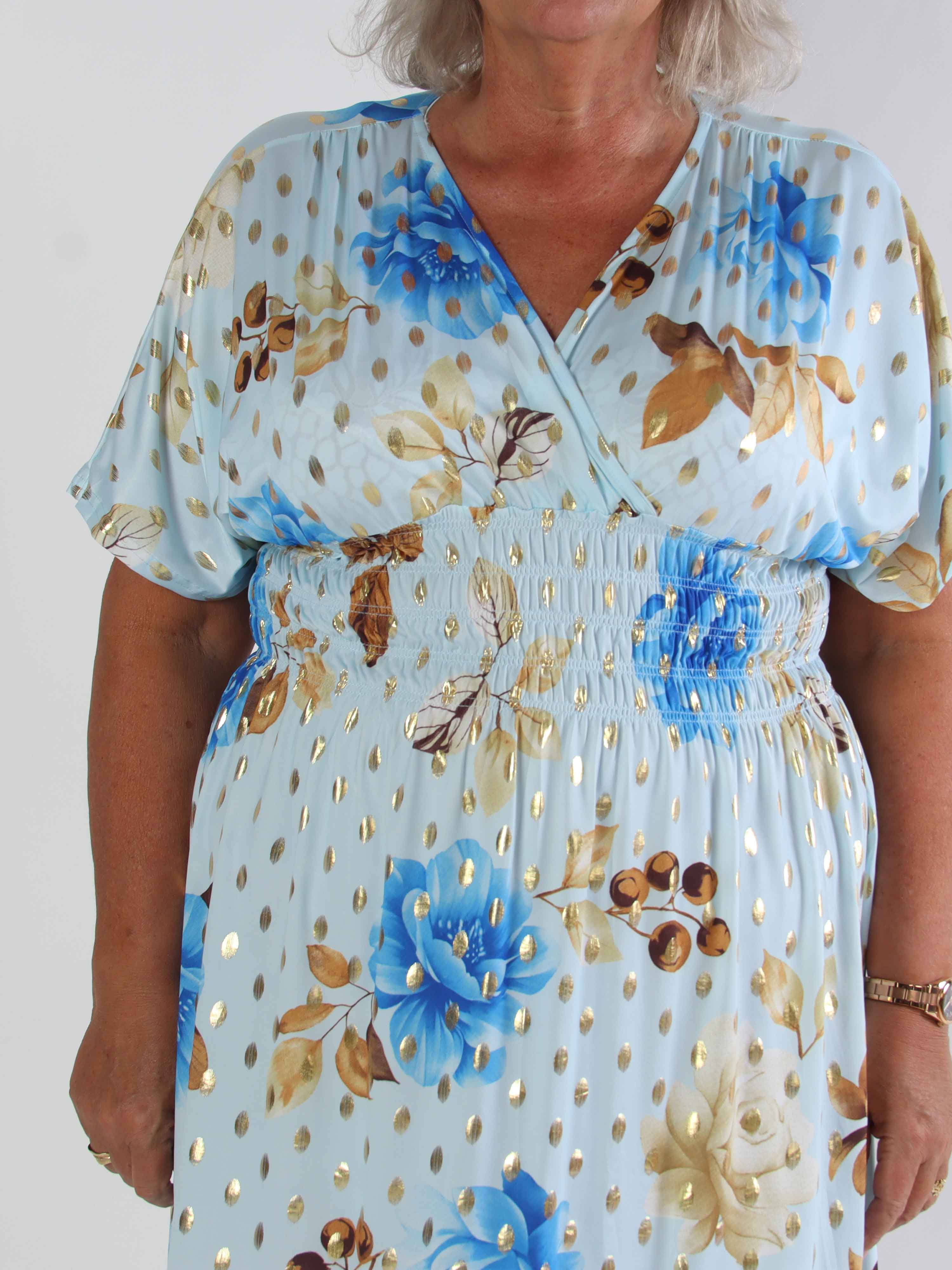 Pams Summer Short - Elastisk plus size klänning med blommig mönster och resår