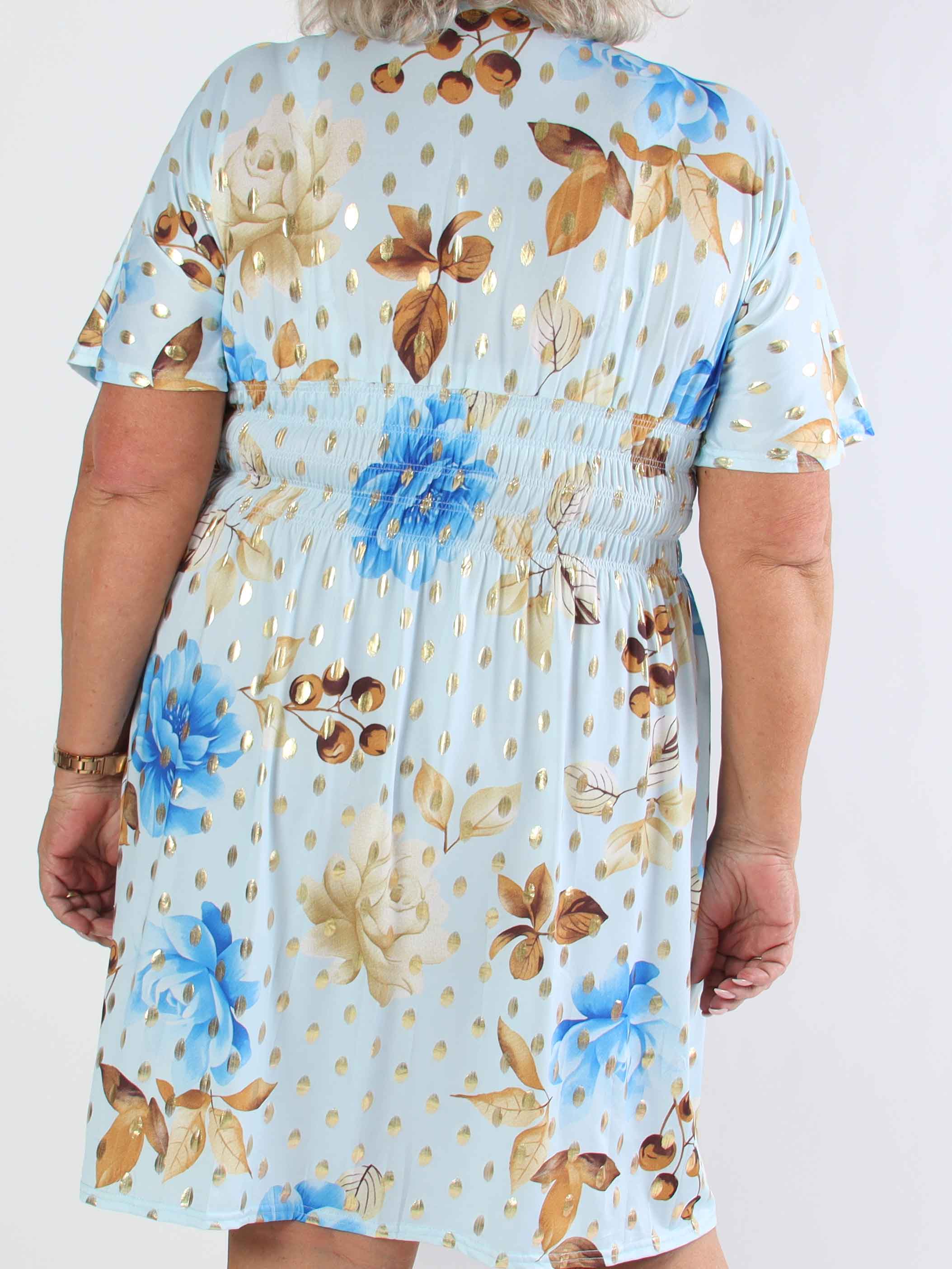 Pams Summer Short - Elastisk plus size klänning med blommig mönster och resår