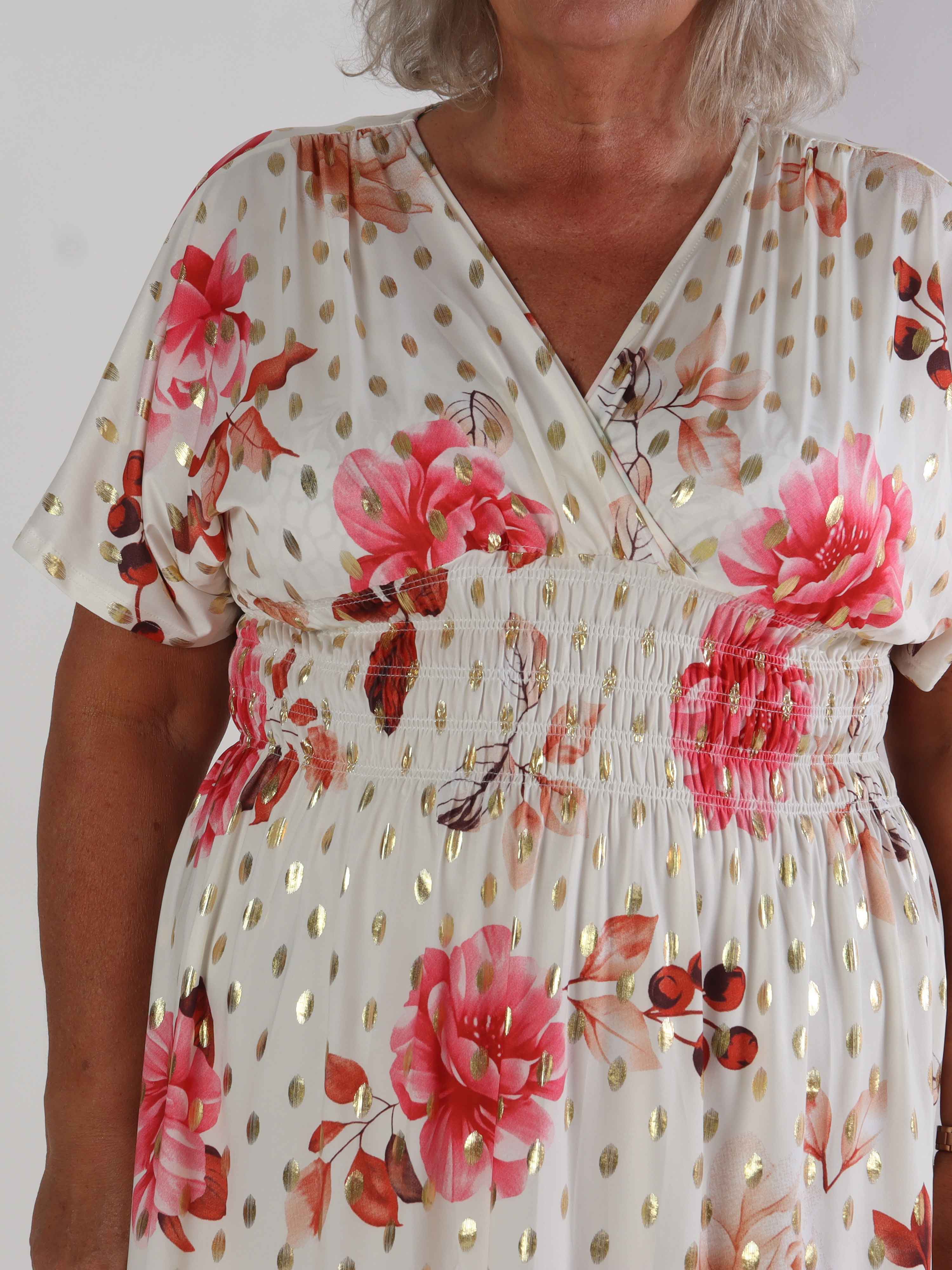 Pams Summer Short - Elastisk plus size klänning med blommig mönster och resår