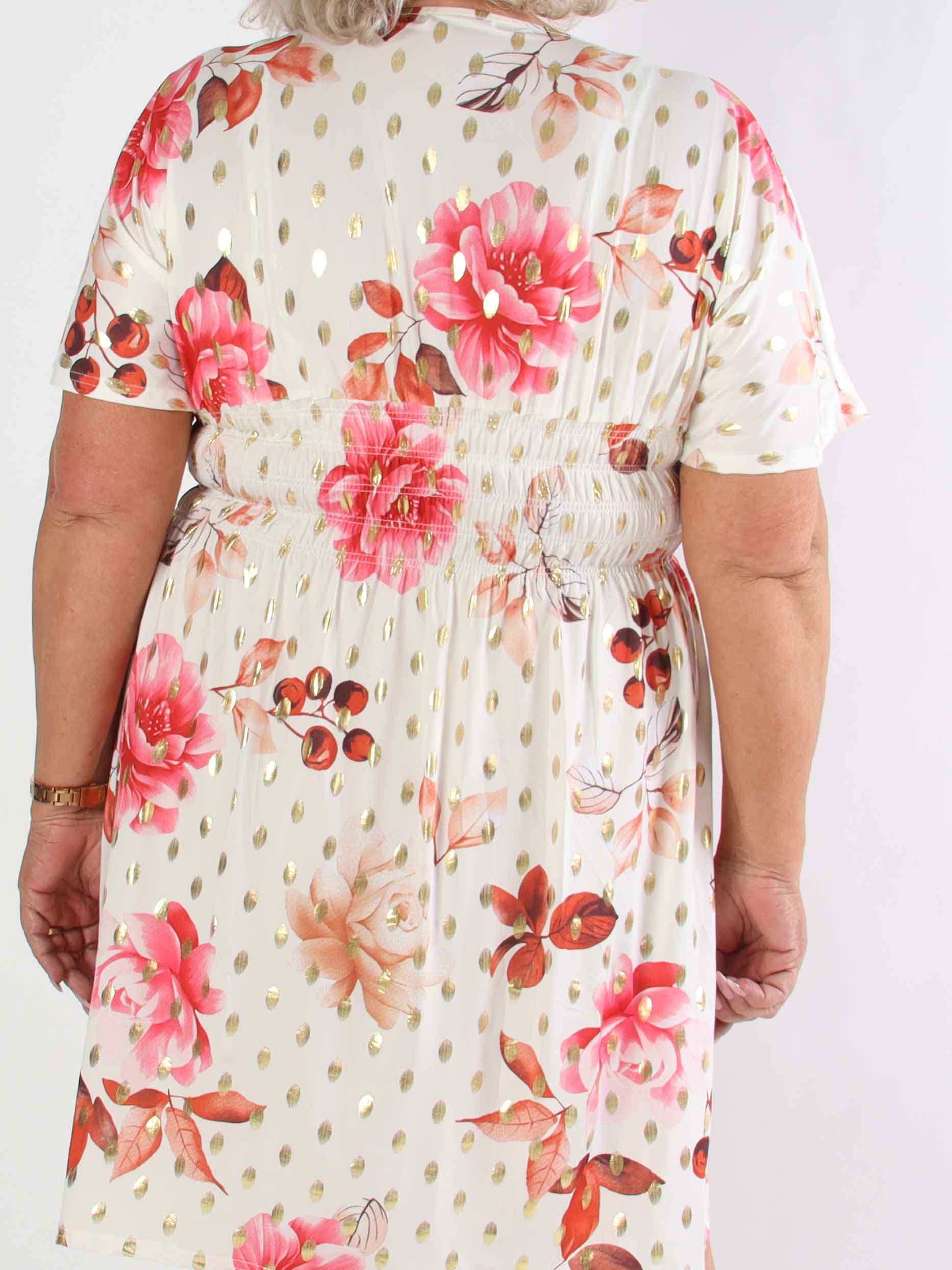 Pams Summer Short - Elastisk plus size klänning med blommig mönster och resår