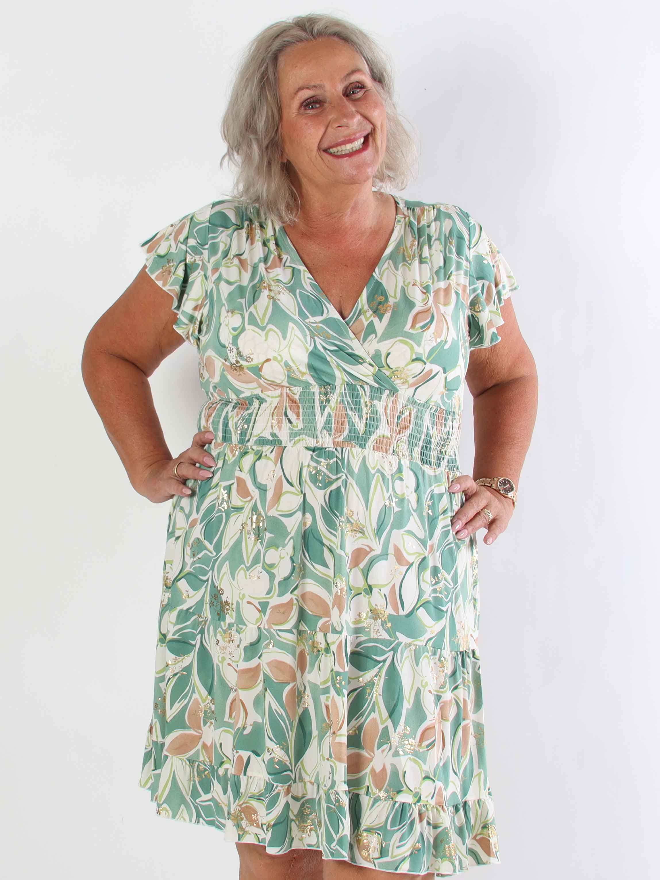 Palmira - Mönstrad elastisk plus size klänning med lager på lager look