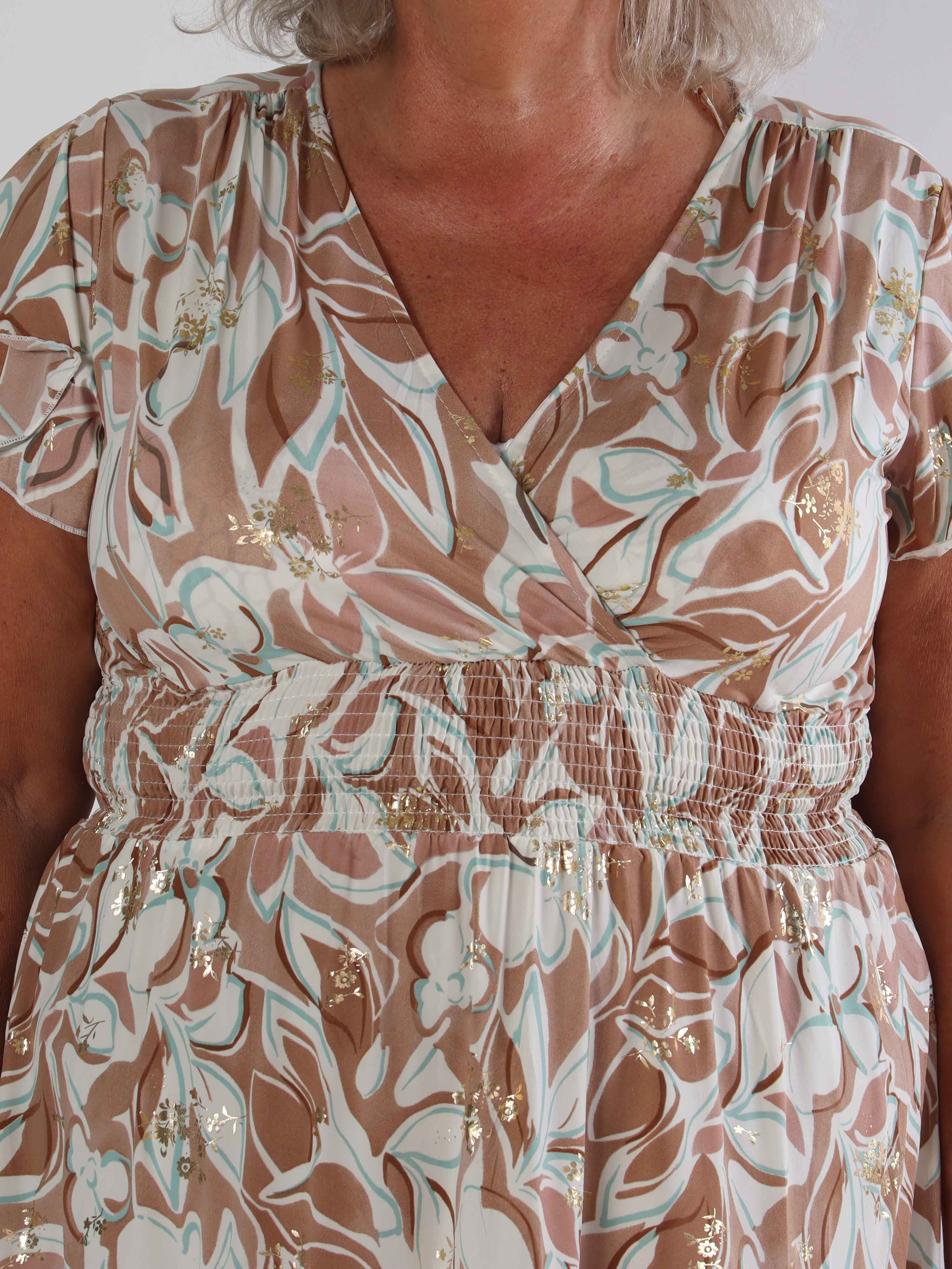 Palmira - Mönstrad elastisk plus size klänning med lager på lager look