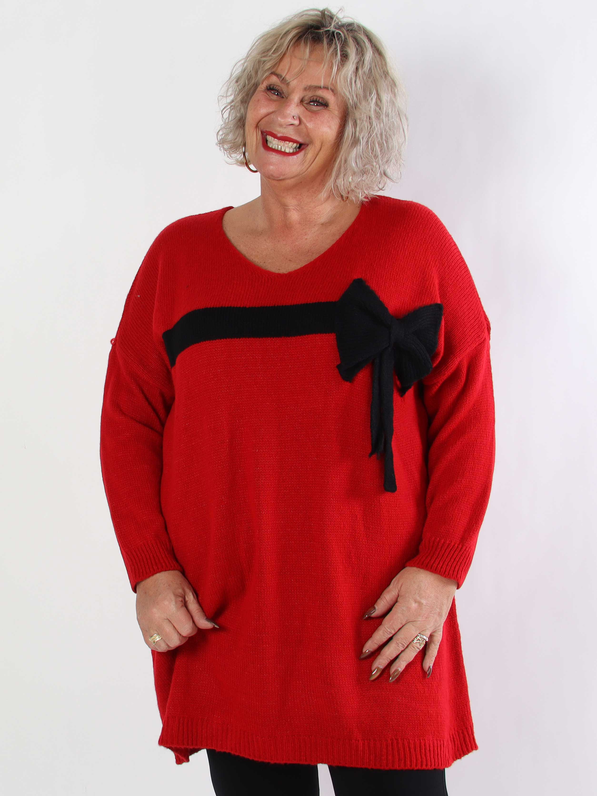 Berra - Stickad plus size klänning med band och rosett