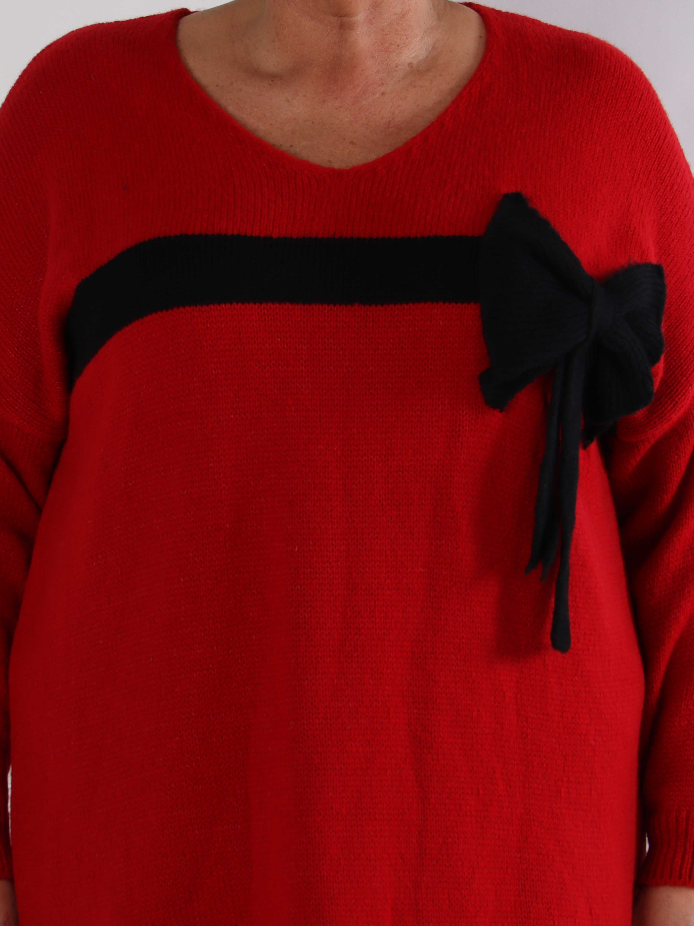 Berra - Stickad plus size klänning med band och rosett