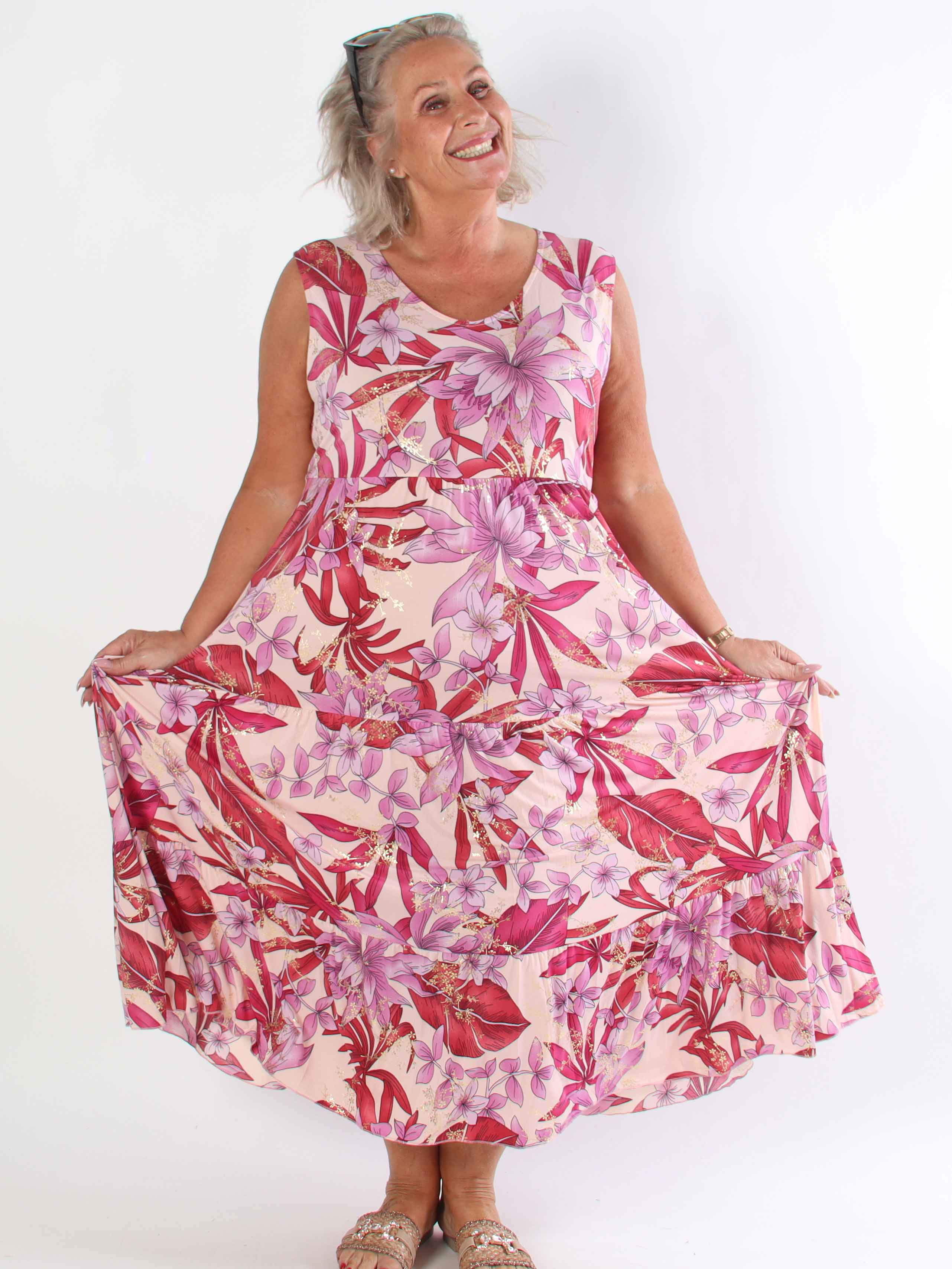 Karini - Elastisk blommig plus size klännning med lager på lager look