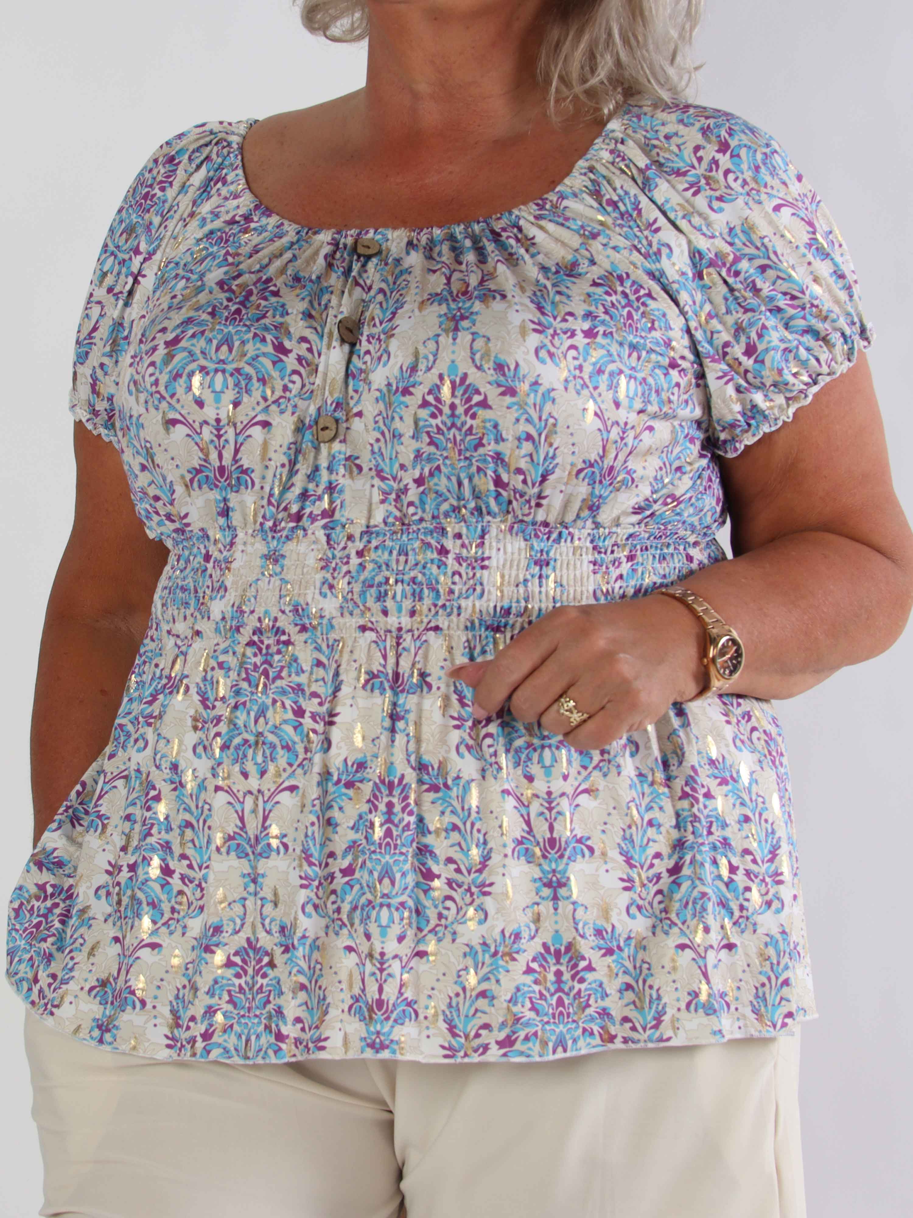 Cora Royal Shirt - Söt elastisk plus size blus med resår under bysten